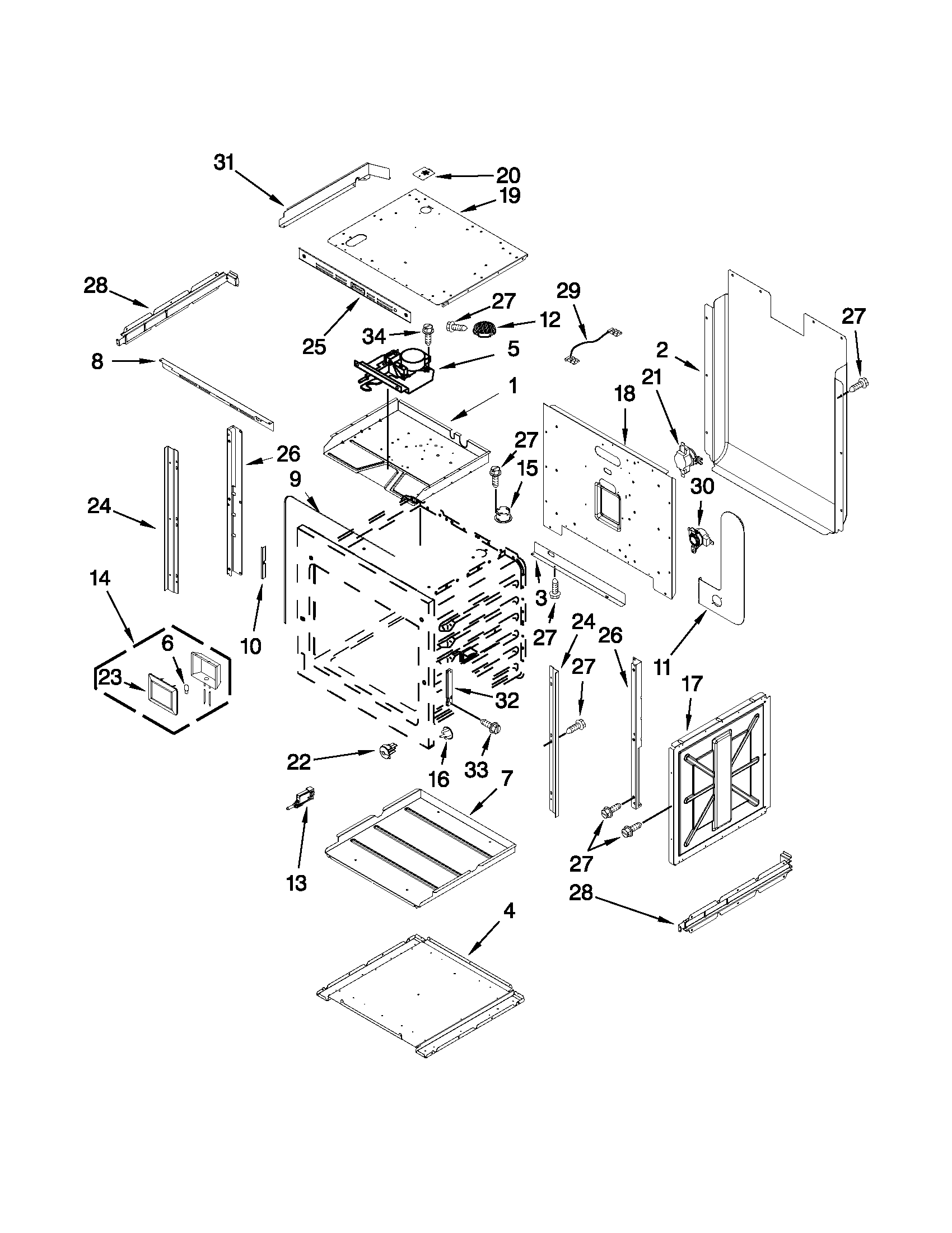 Jenn-Air JJW2830WS02 upper oven parts diagram