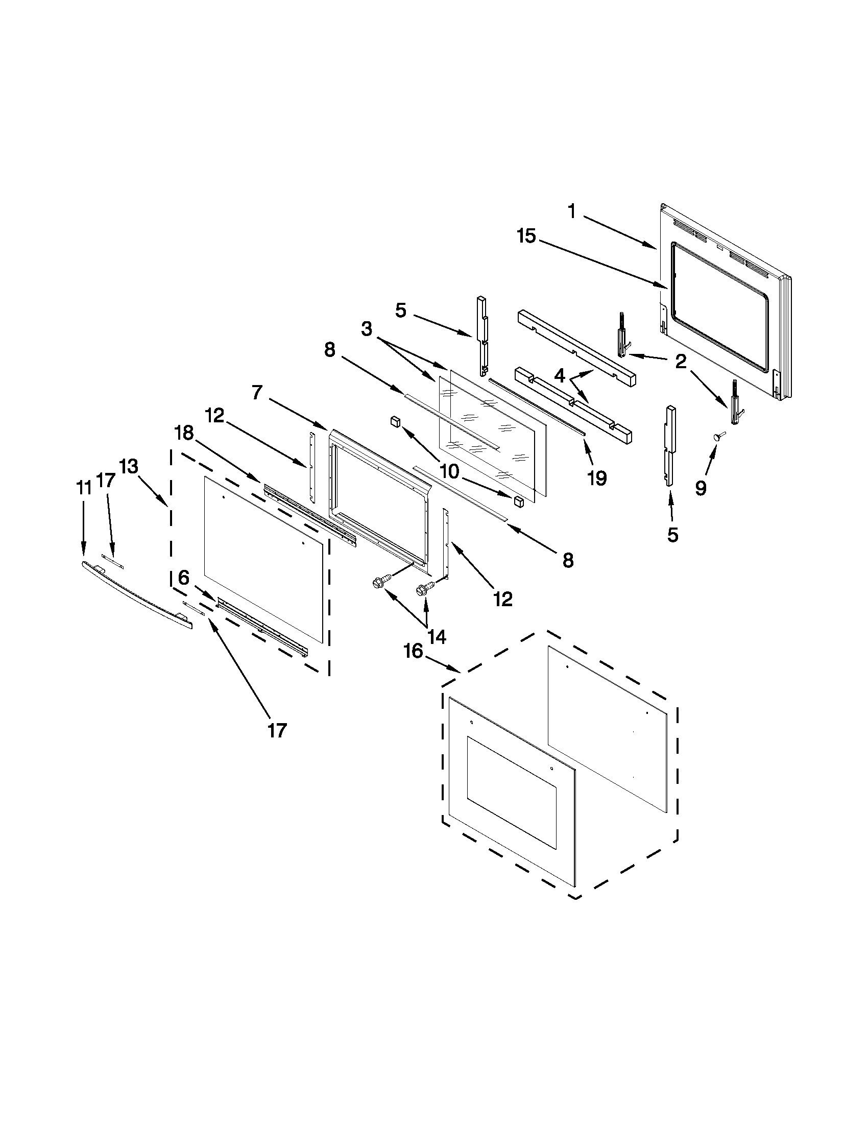 Jenn-Air JJW2830WS02 upper oven door diagram