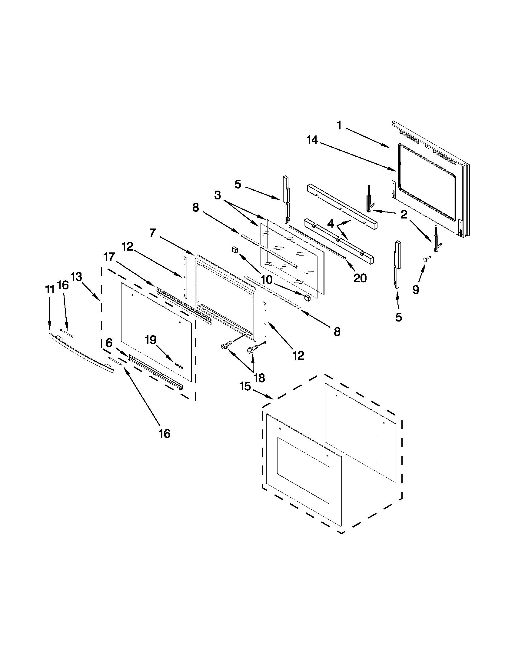 Jenn-Air JJW2830WS02 lower oven door diagram