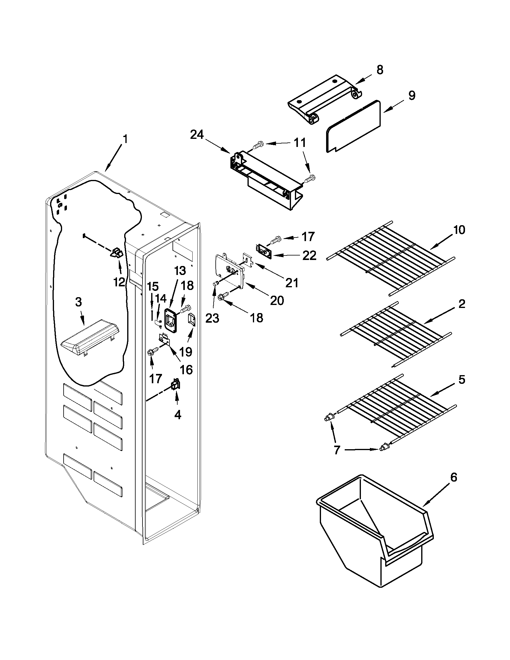 Whirlpool WRS346FIAM00 freezer liner parts diagram