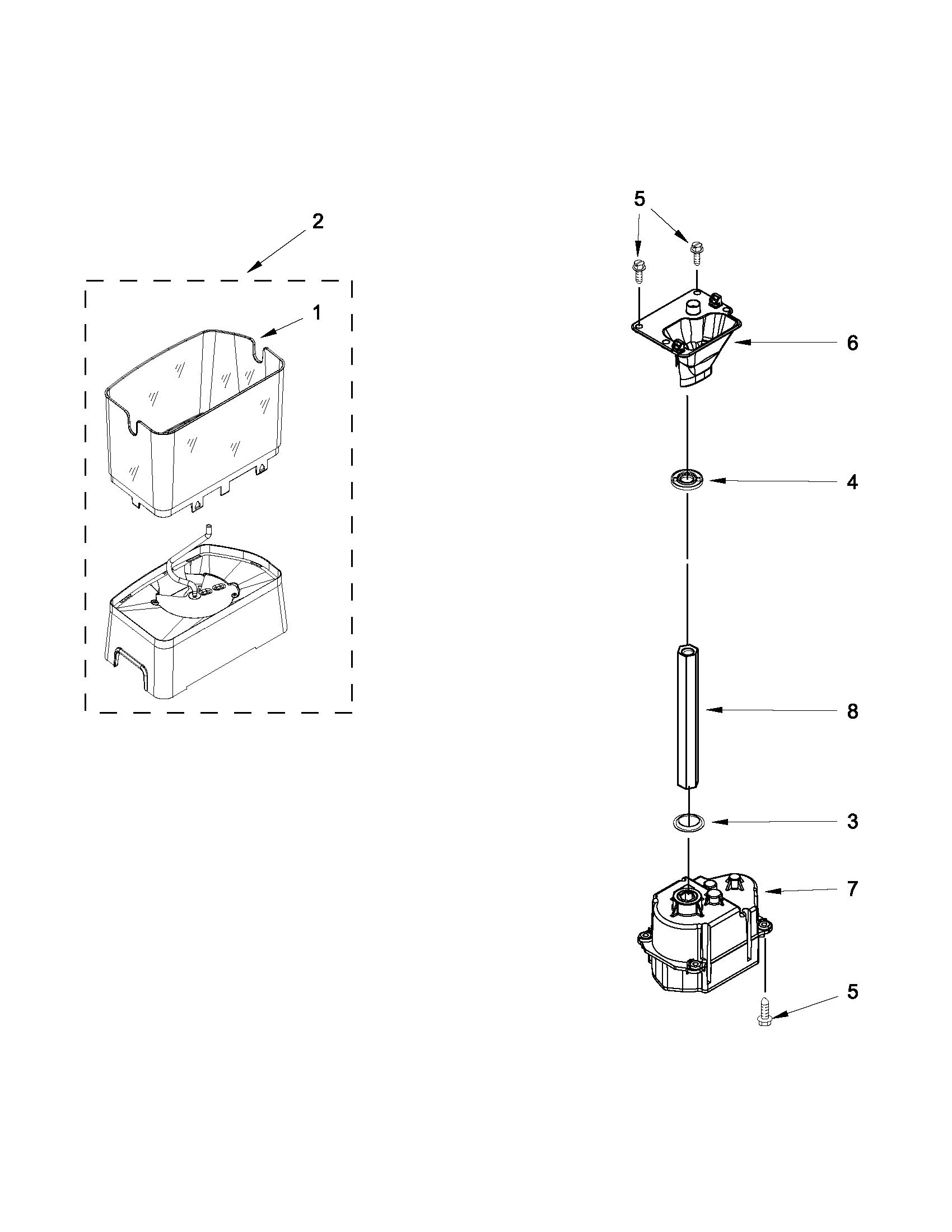 Whirlpool WRS346FIAM00 motor and ice container parts diagram