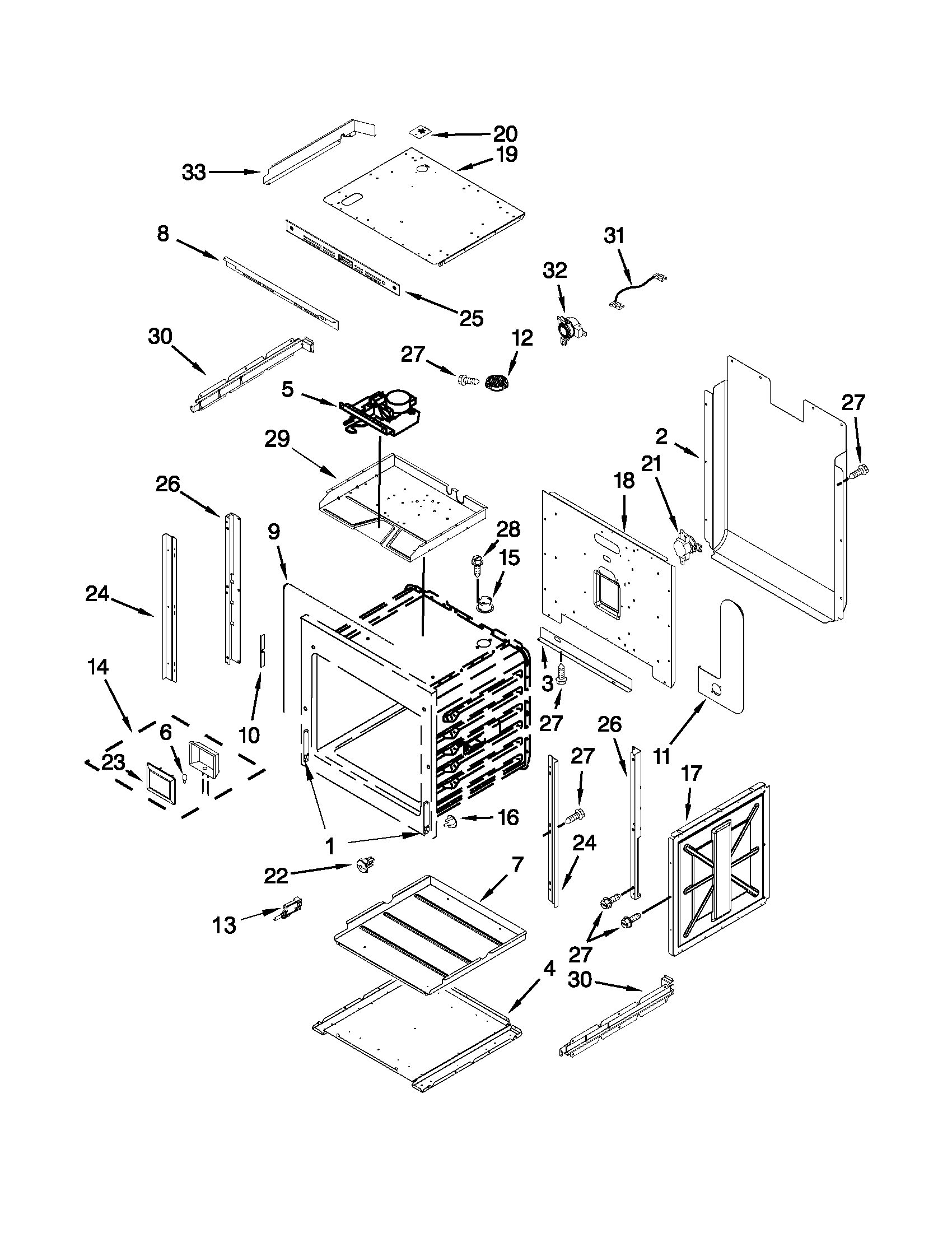 Jenn-Air JJW2727WS02 upper oven parts diagram