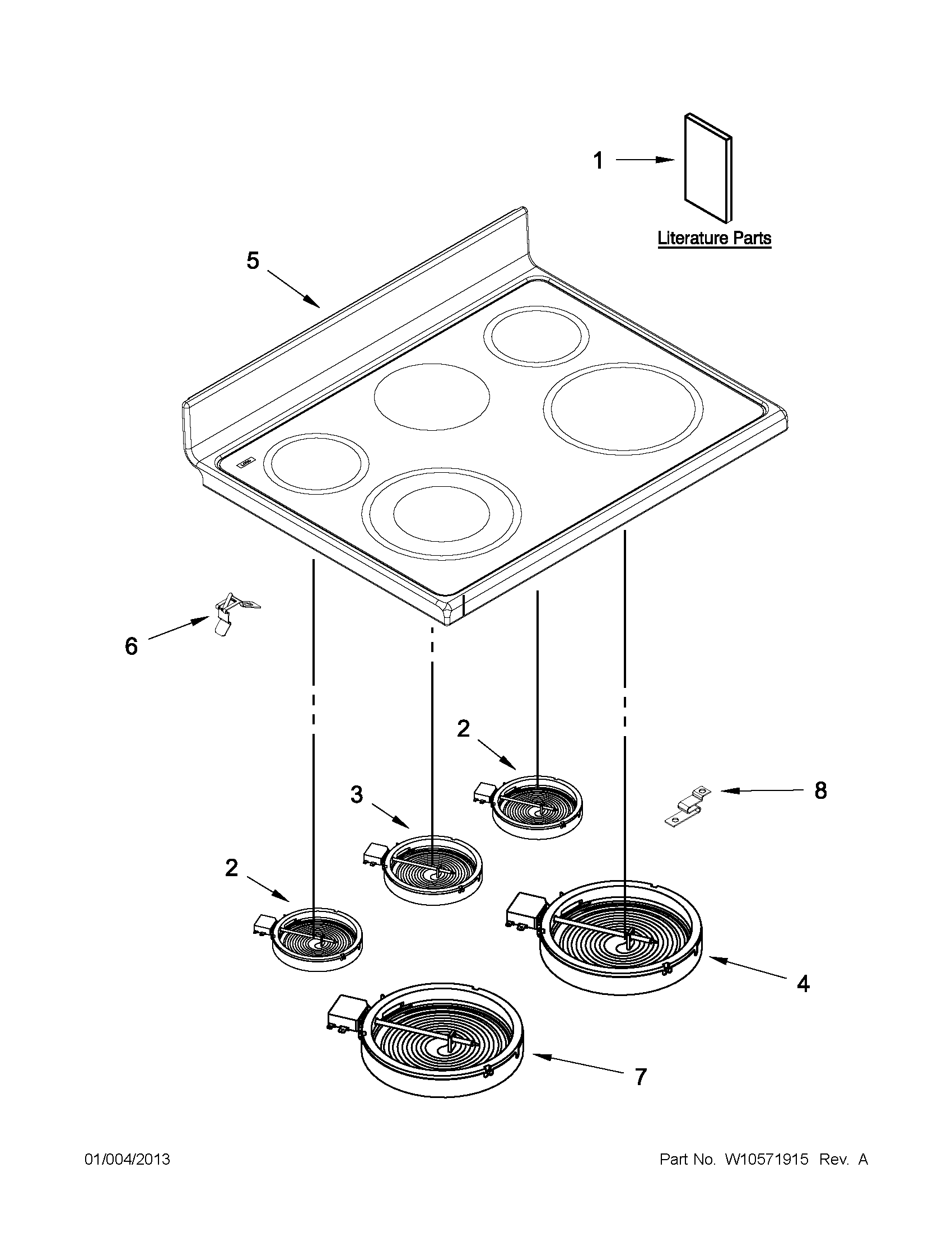 Whirlpool YGGE390LXS03 cooktop parts diagram