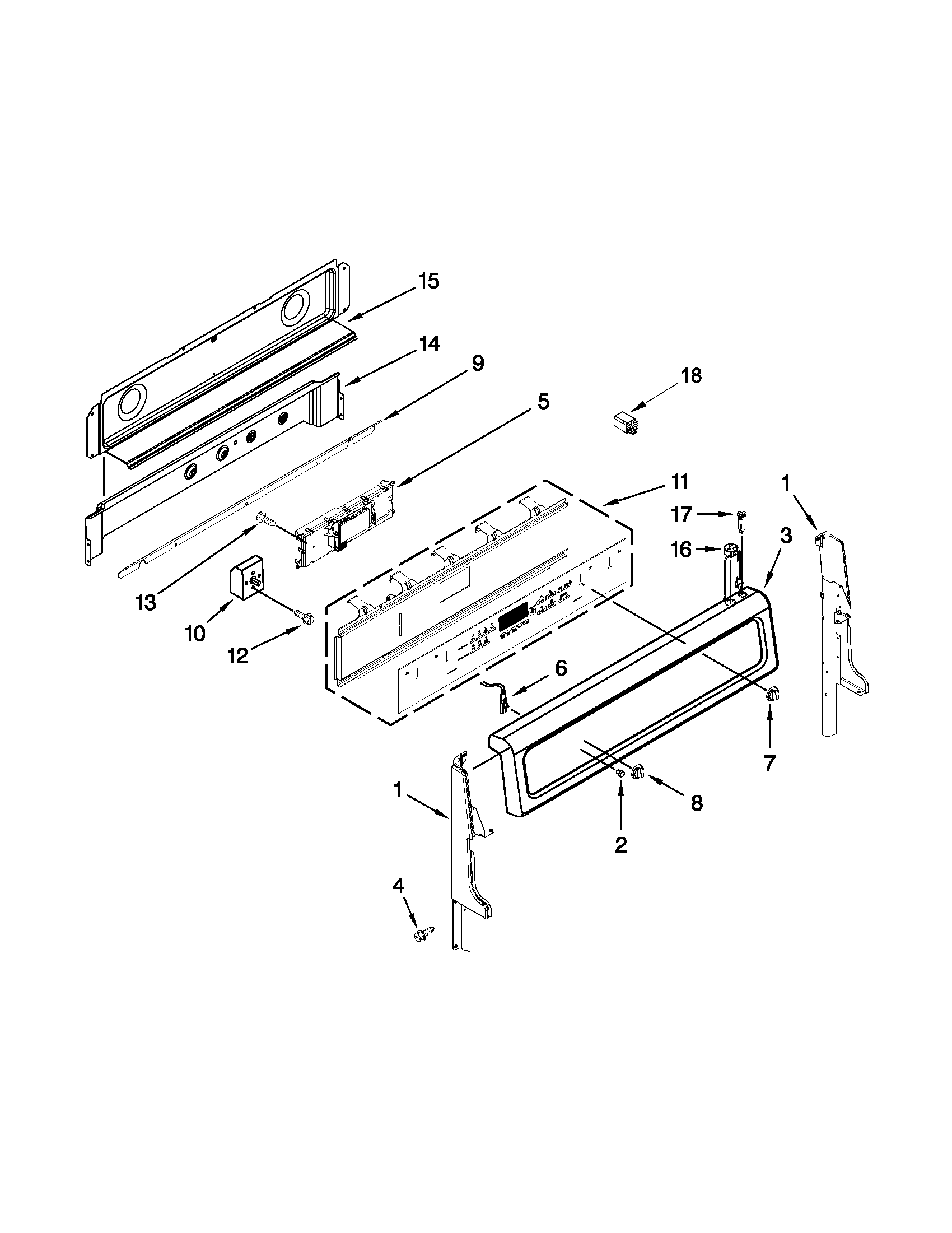 Whirlpool YGGE390LXS03 control panel parts diagram