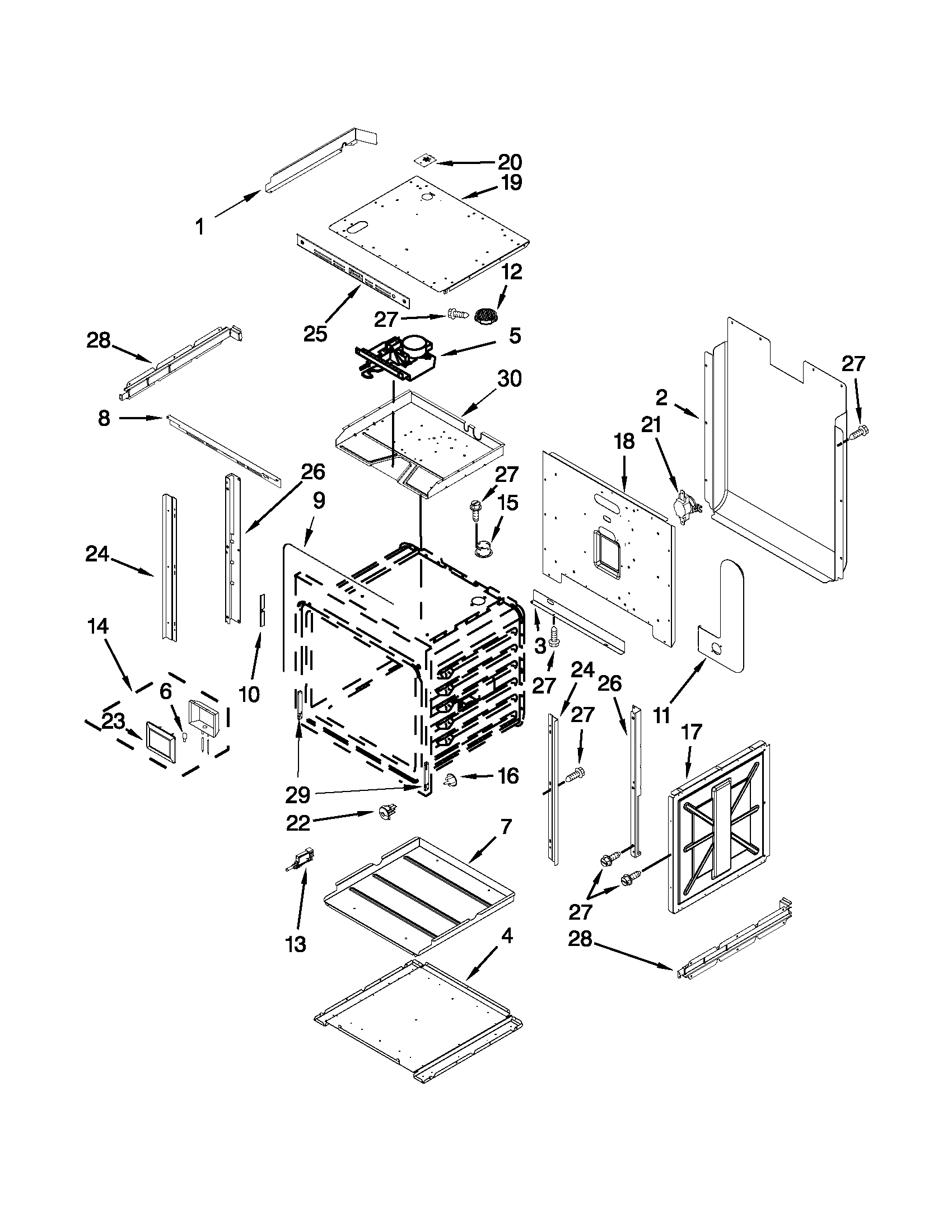 Jenn-Air JJW2527WS01 upper oven parts diagram