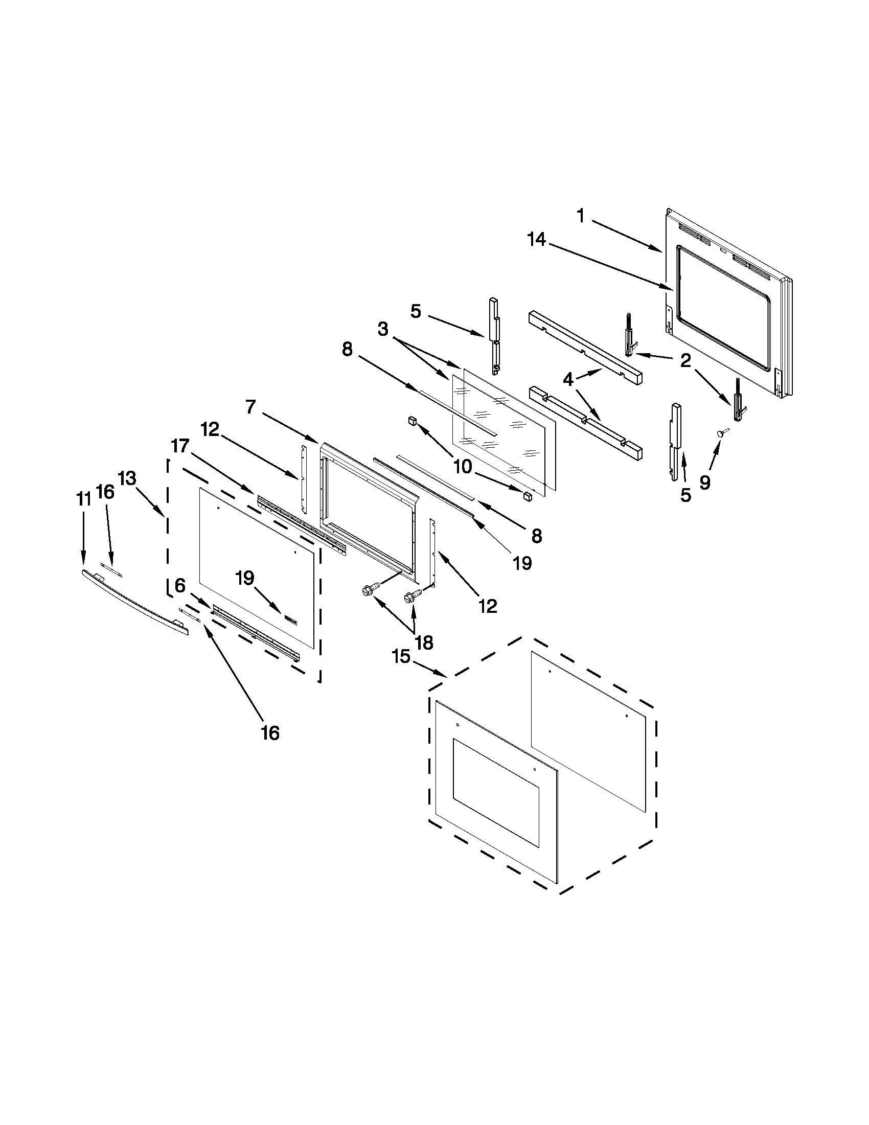 Jenn-Air JJW2527WS01 lower oven door diagram