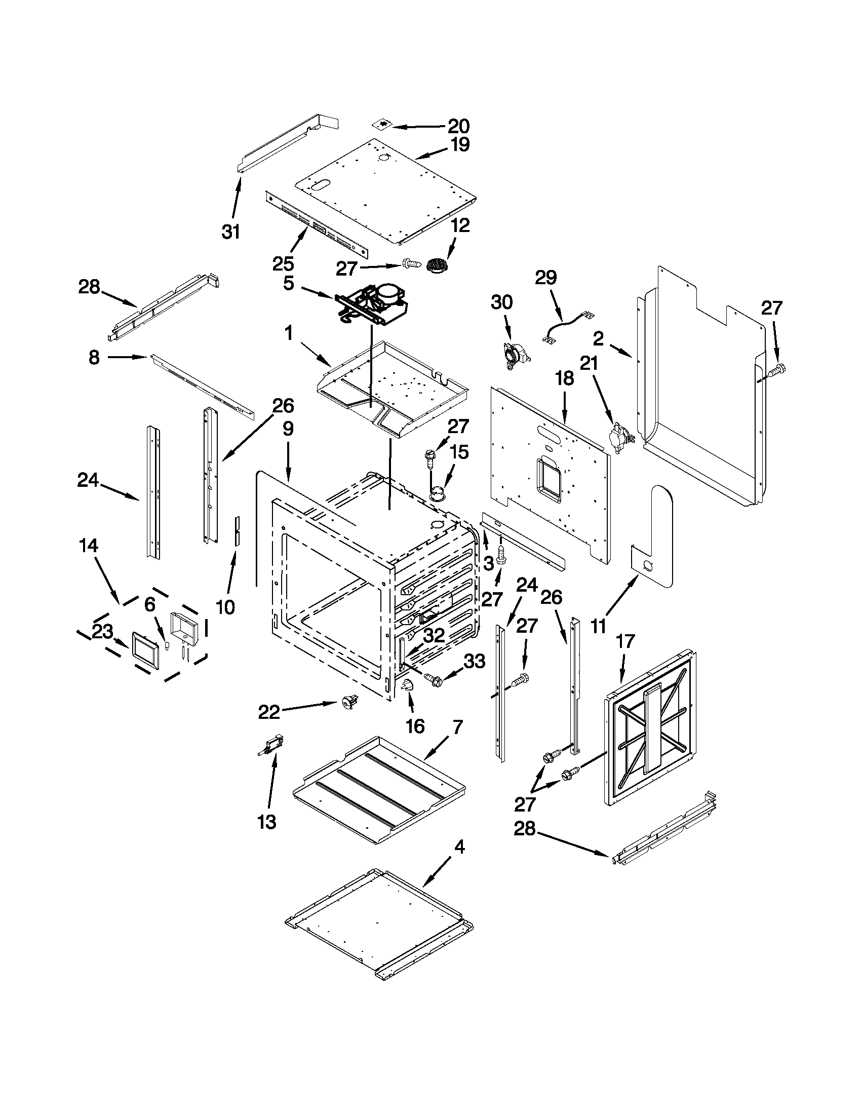 Jenn-Air JJW2827WS02 upper oven parts diagram