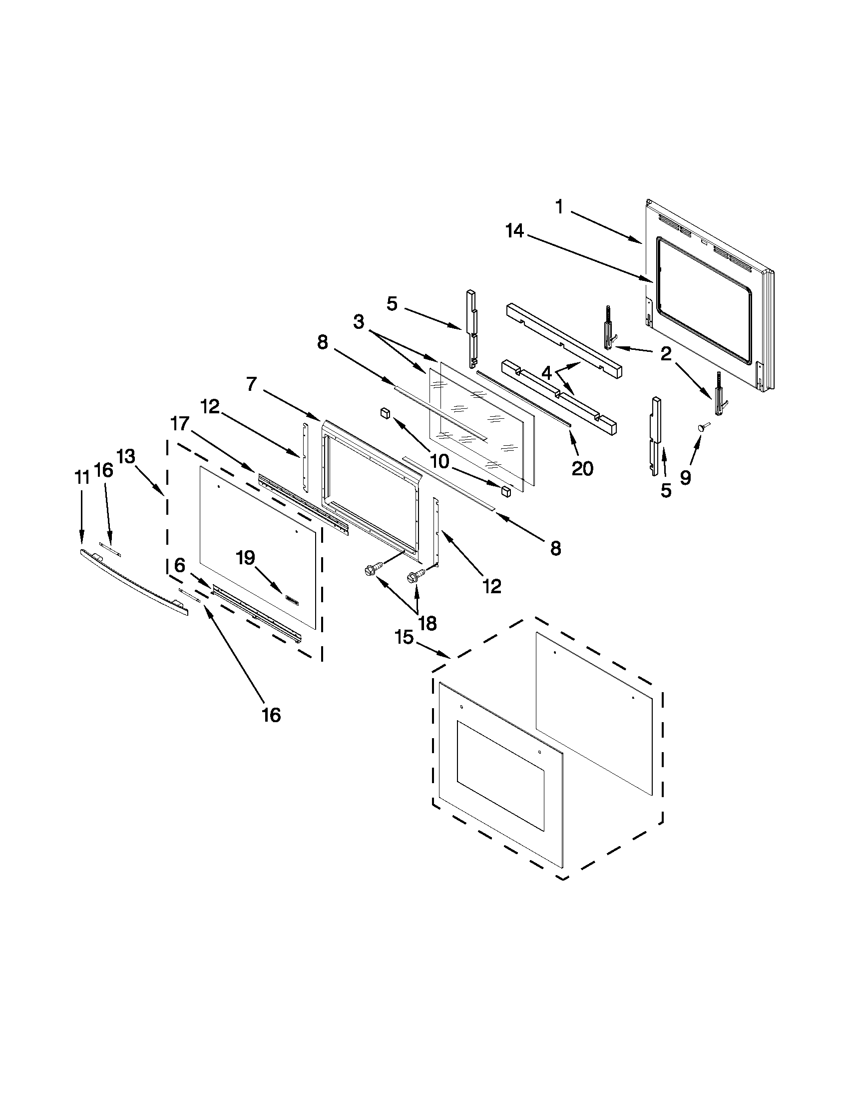 Jenn-Air JJW2827WS02 lower oven door diagram