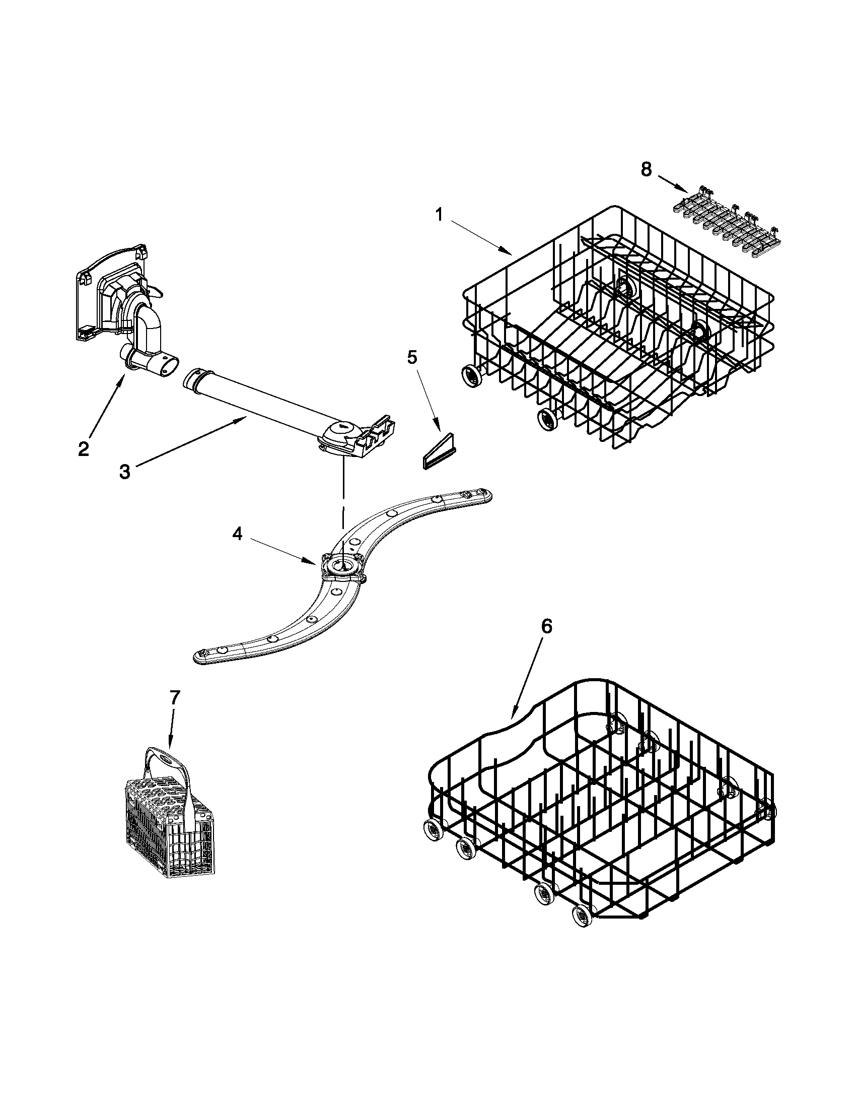 Whirlpool WDF550SAAB0 dishrack parts diagram