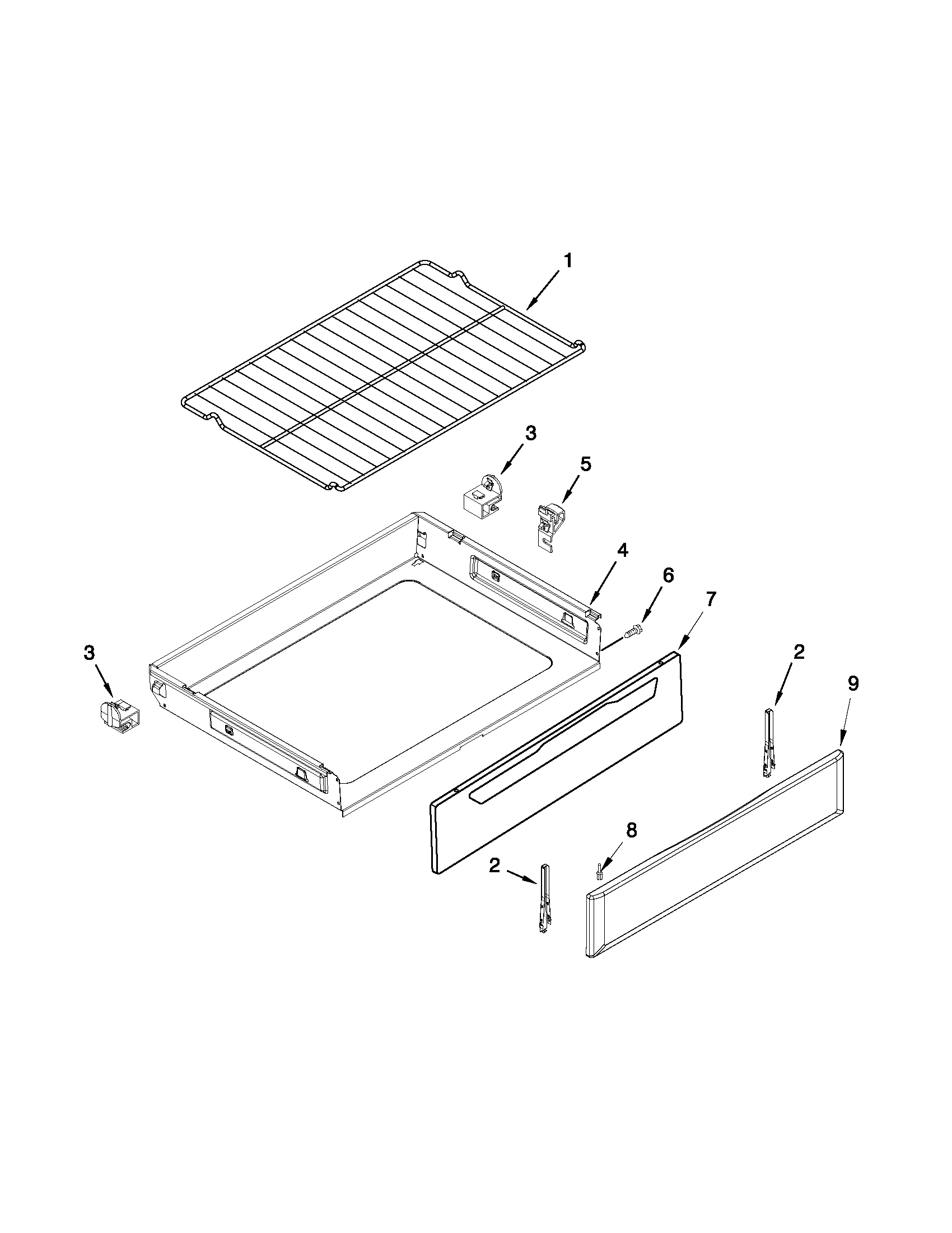 Maytag MGR7685AS1 drawer and rack parts diagram