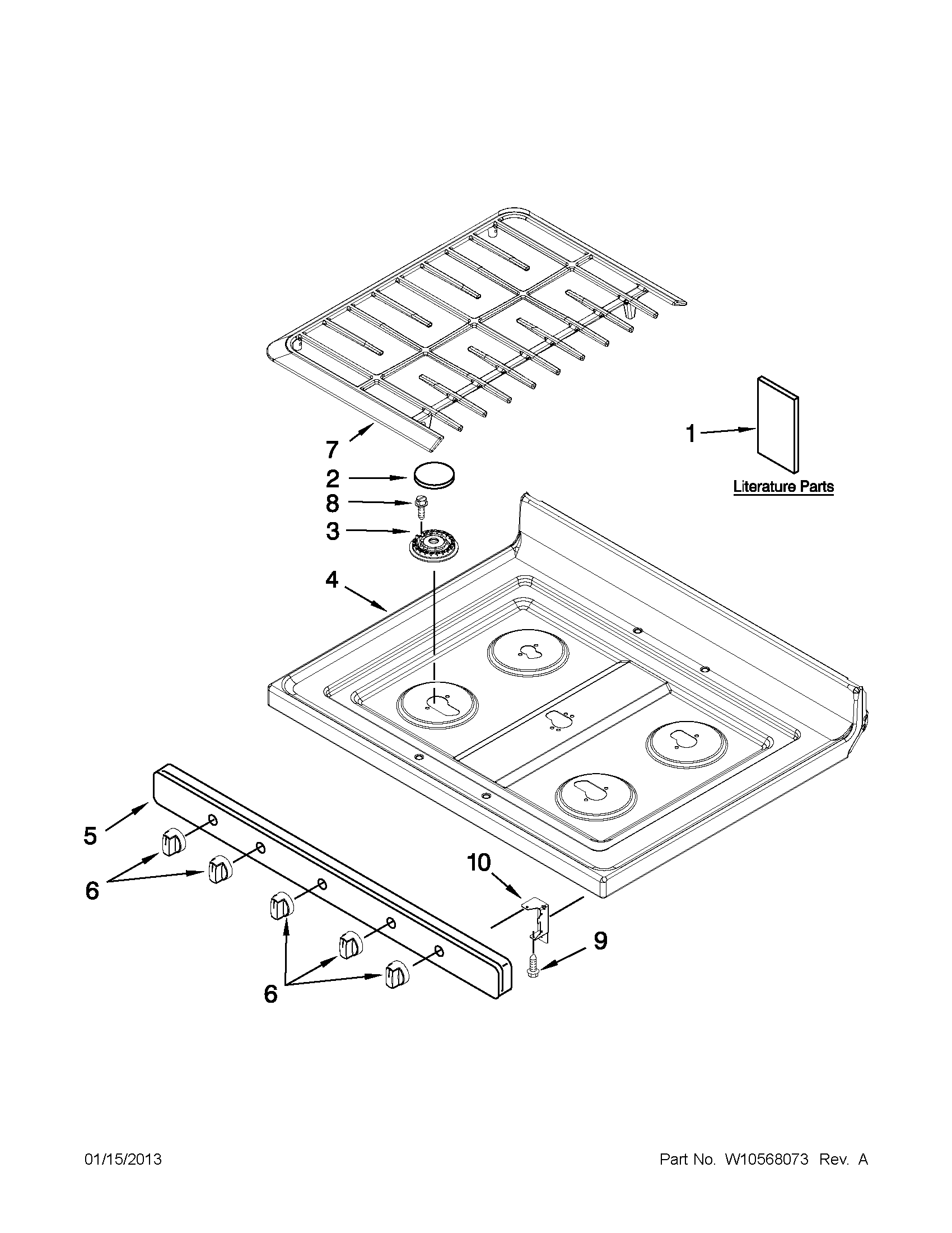 Whirlpool WFG524SLAW1 cooktop parts diagram