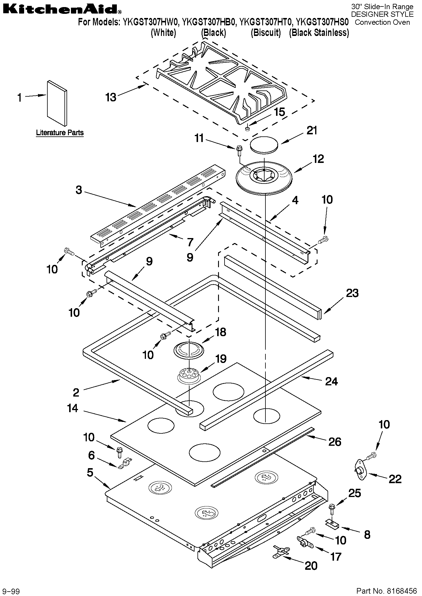 KitchenAid YKGST307HW0 cooktop parts diagram