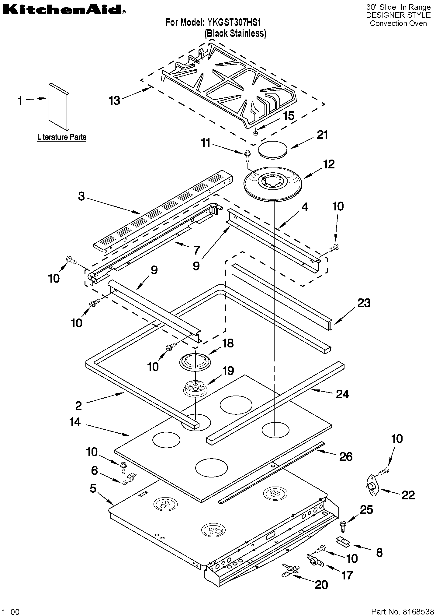 KitchenAid YKGST307HS1 cooktop parts diagram