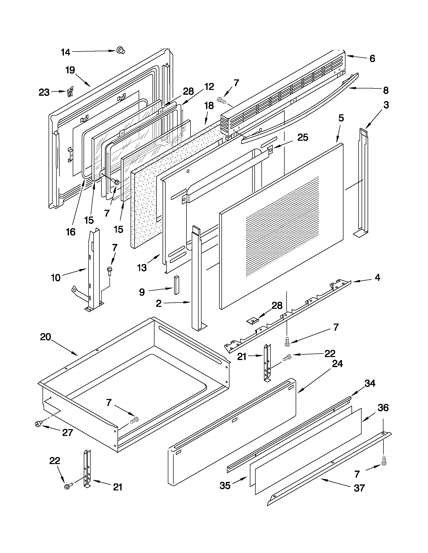 KitchenAid YKGST307HB4 door and drawer parts diagram