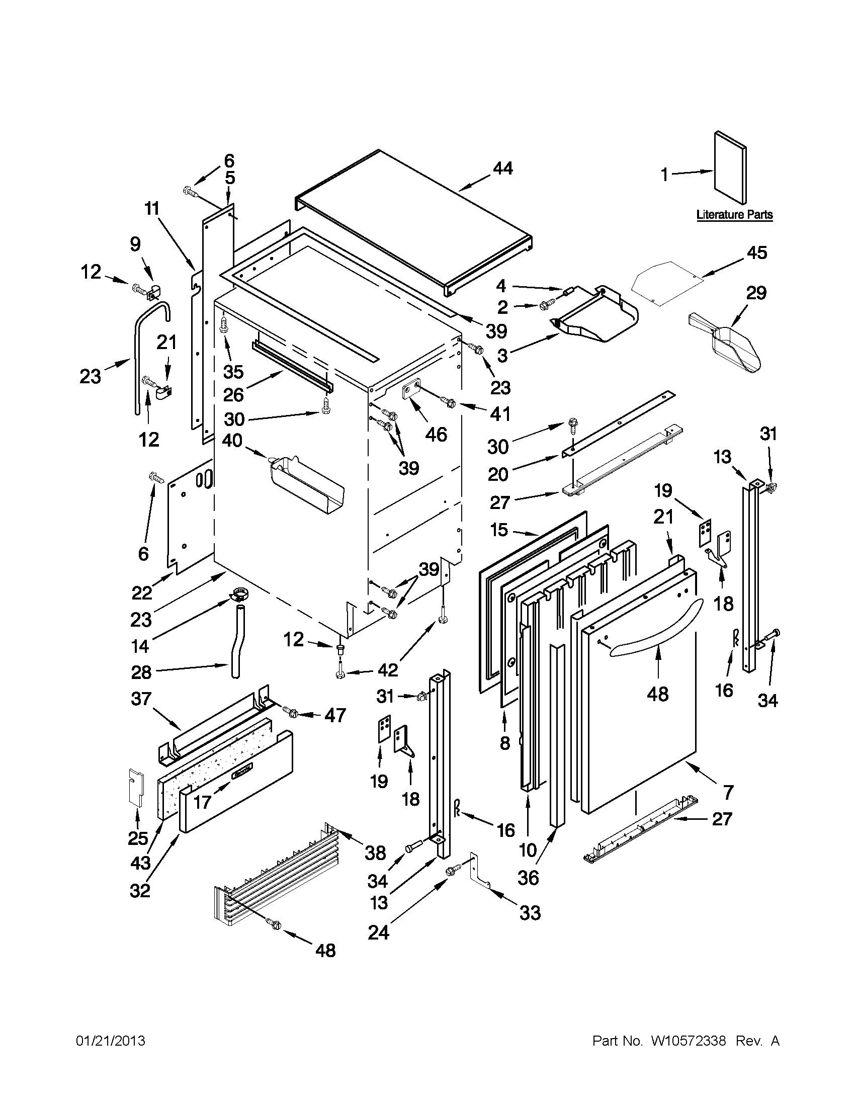 KitchenAid KUIC18NNXS2 cabinet, door and liner parts diagram