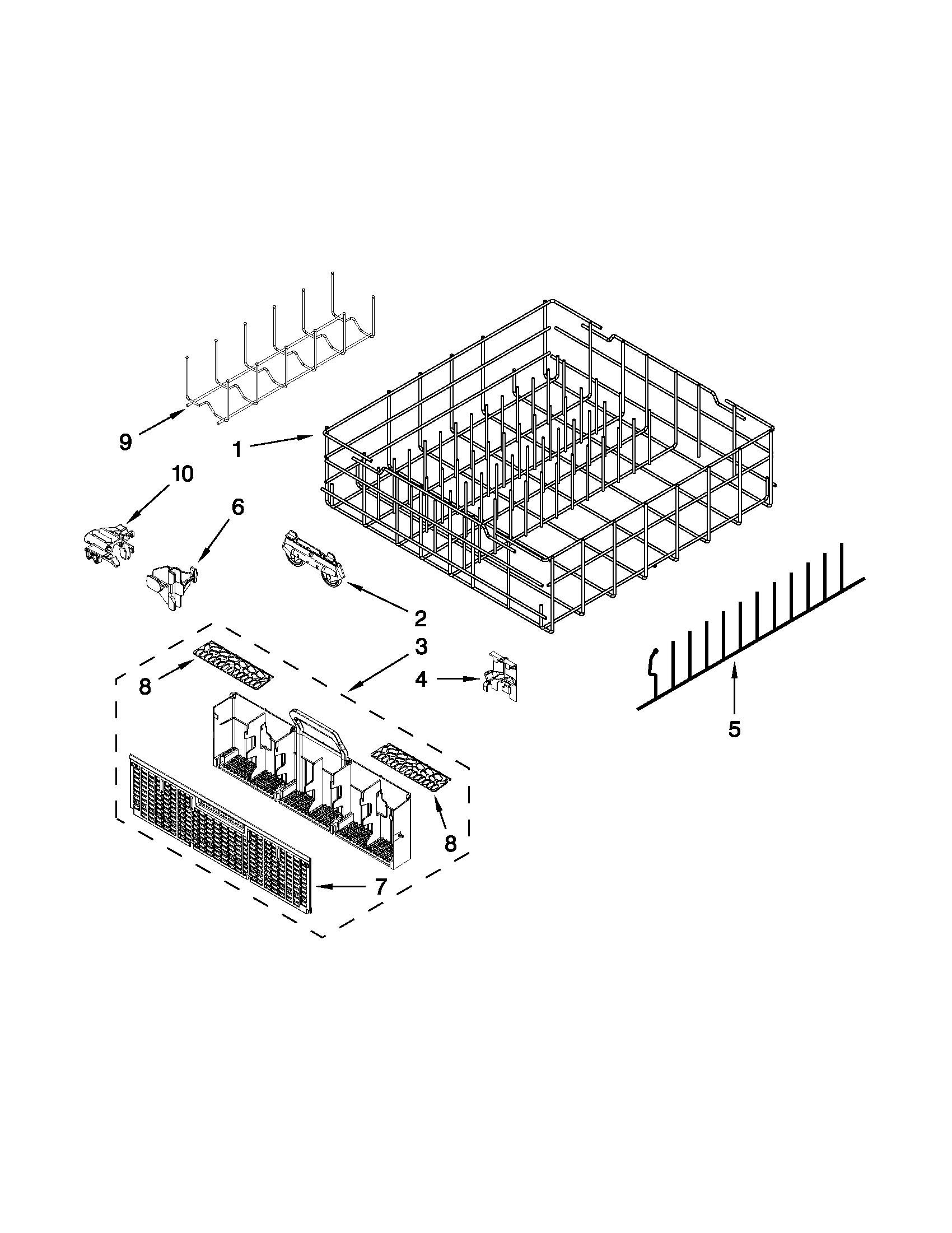 Whirlpool WDF730PAYB4 lower rack parts diagram