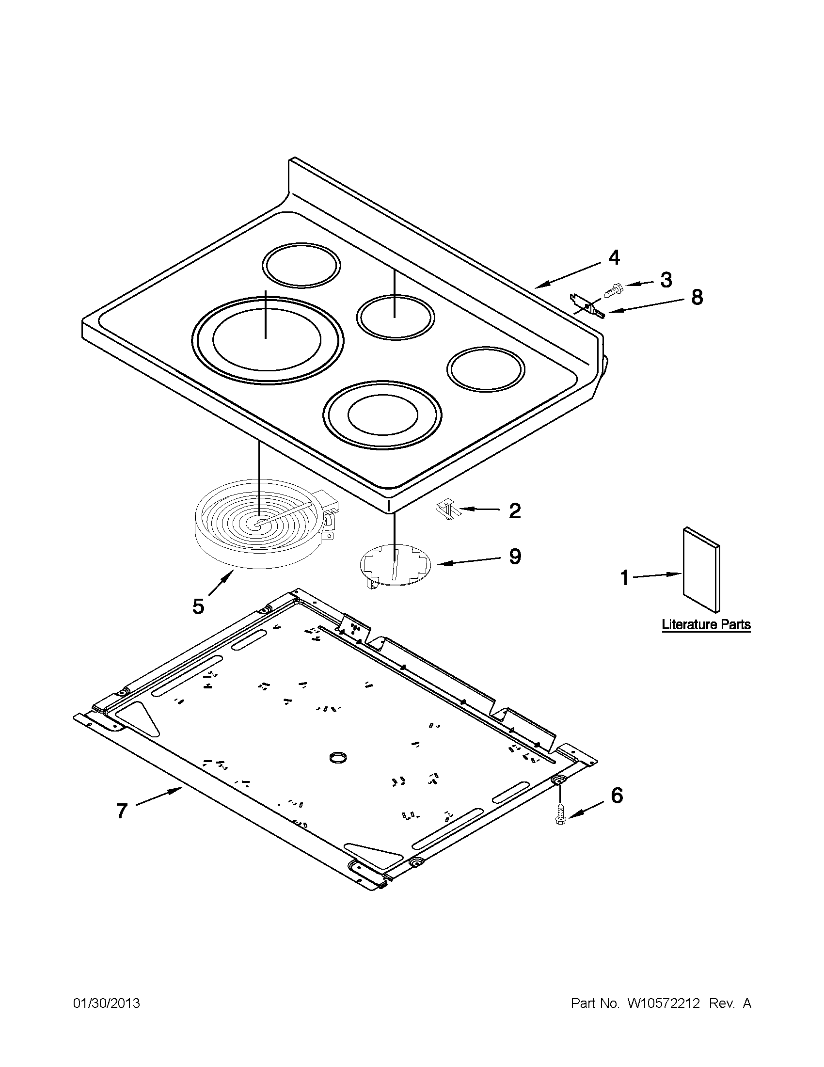 Whirlpool YWFE540H0BW0 cooktop parts diagram