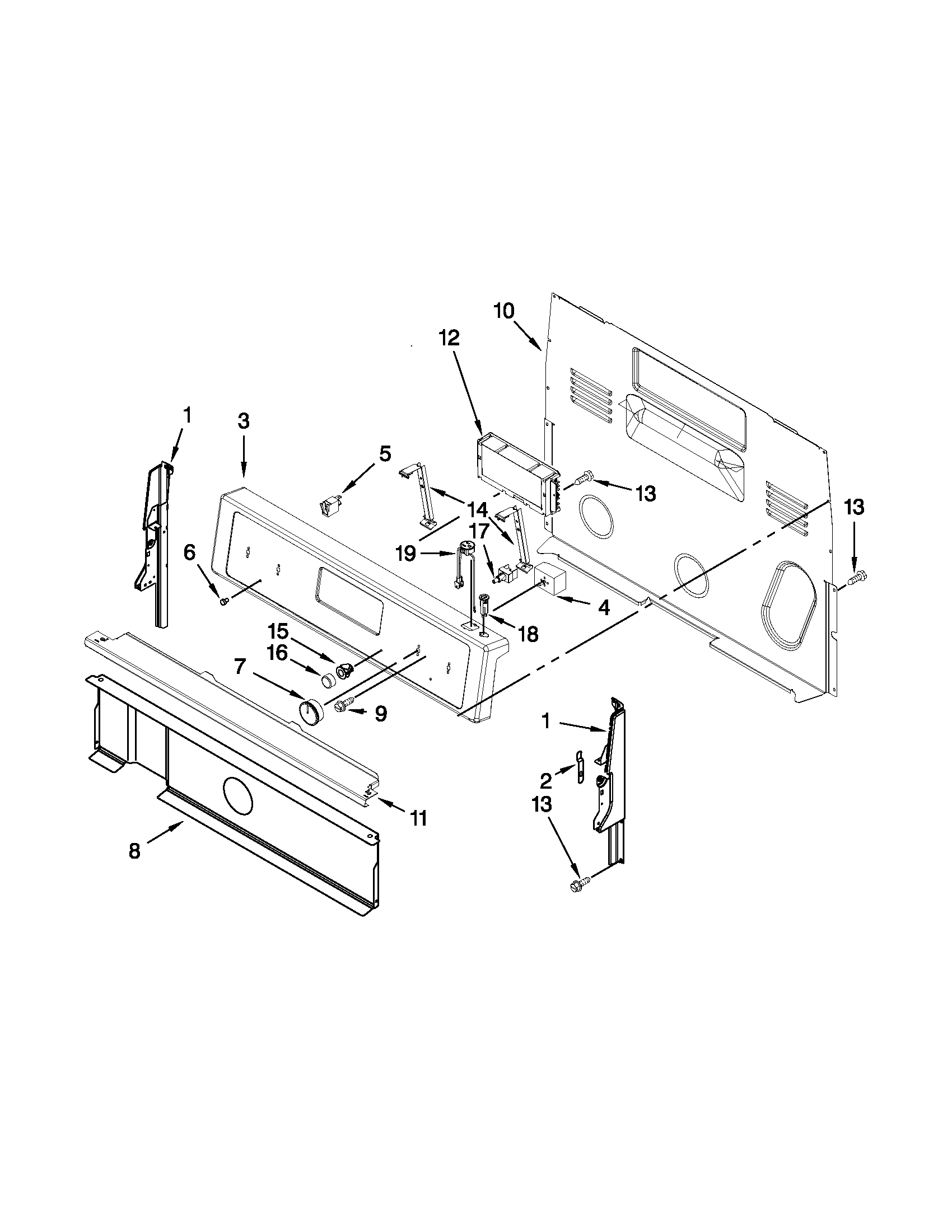 Whirlpool YWFE540H0BW0 control panel parts diagram