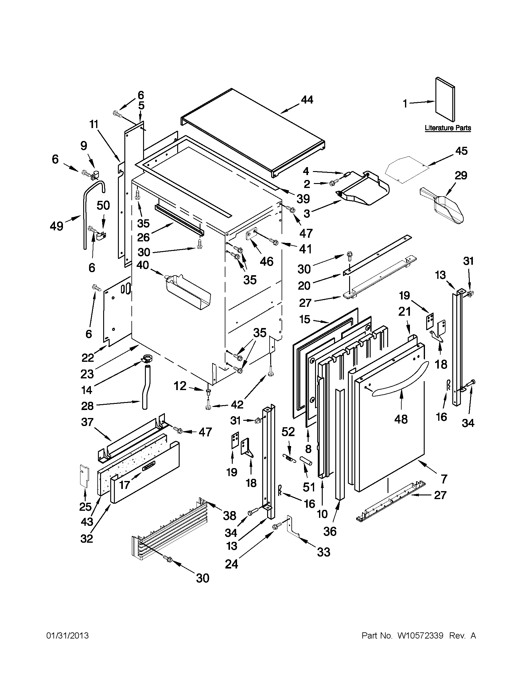 KitchenAid KUIC18PNXS3 cabinet, door and liner parts diagram