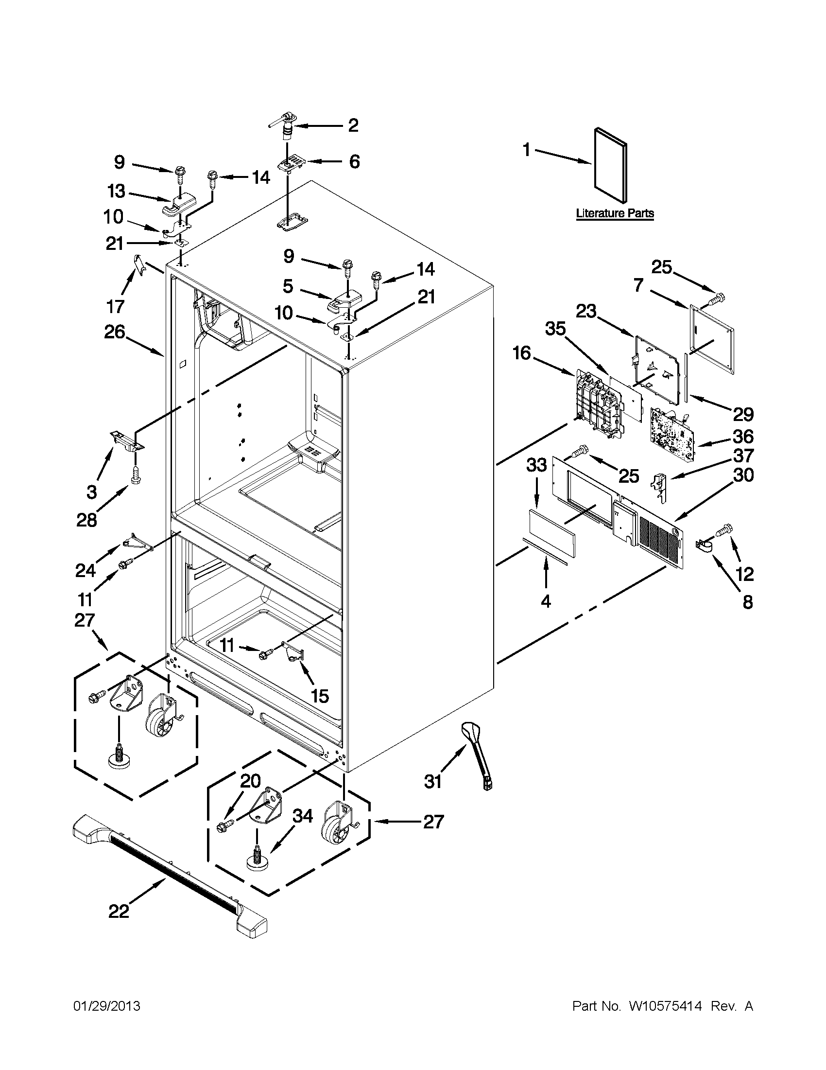 Whirlpool GI6FARXXF06 cabinet parts diagram