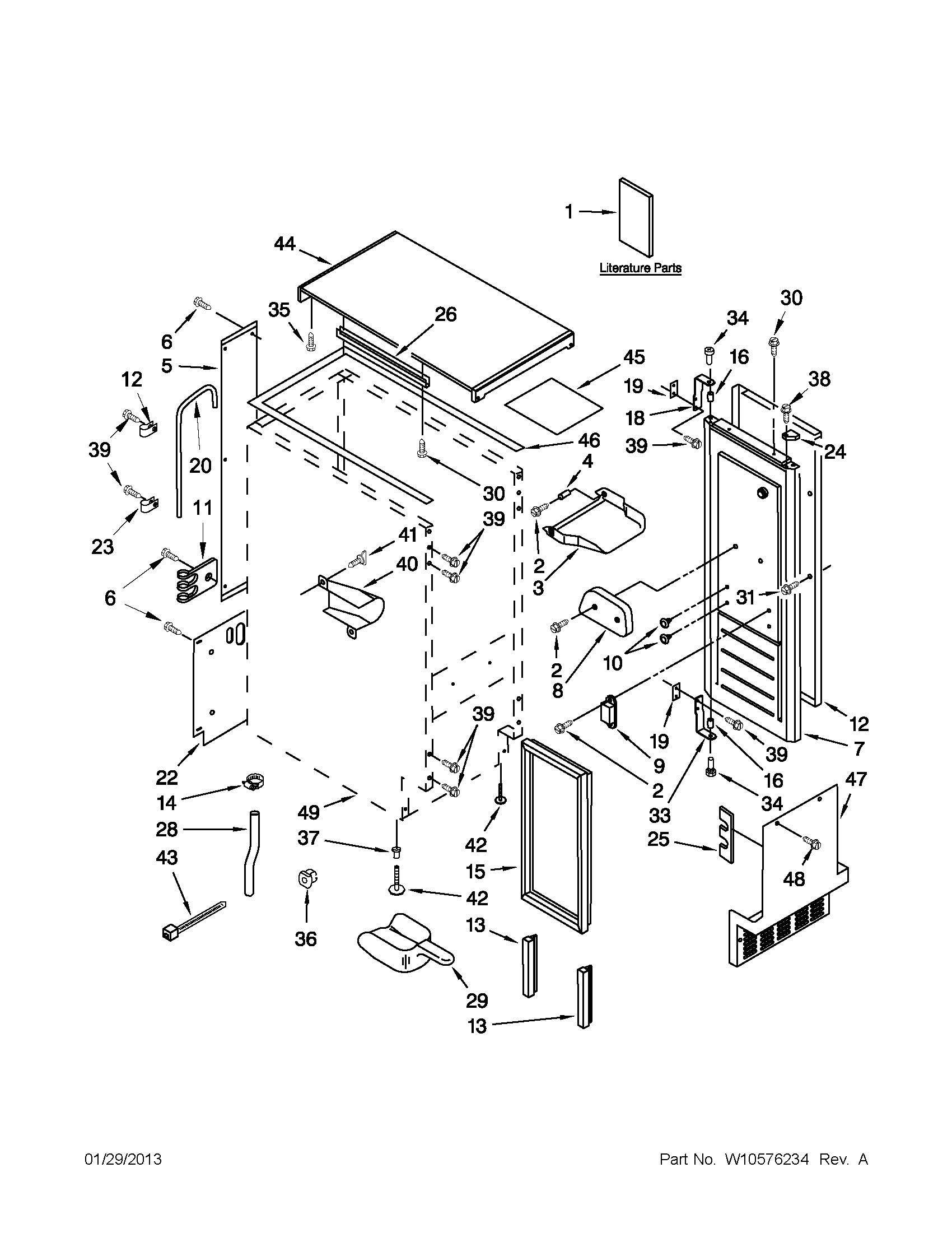 KitchenAid KUIP15PRXX2 cabinet liner and door parts diagram