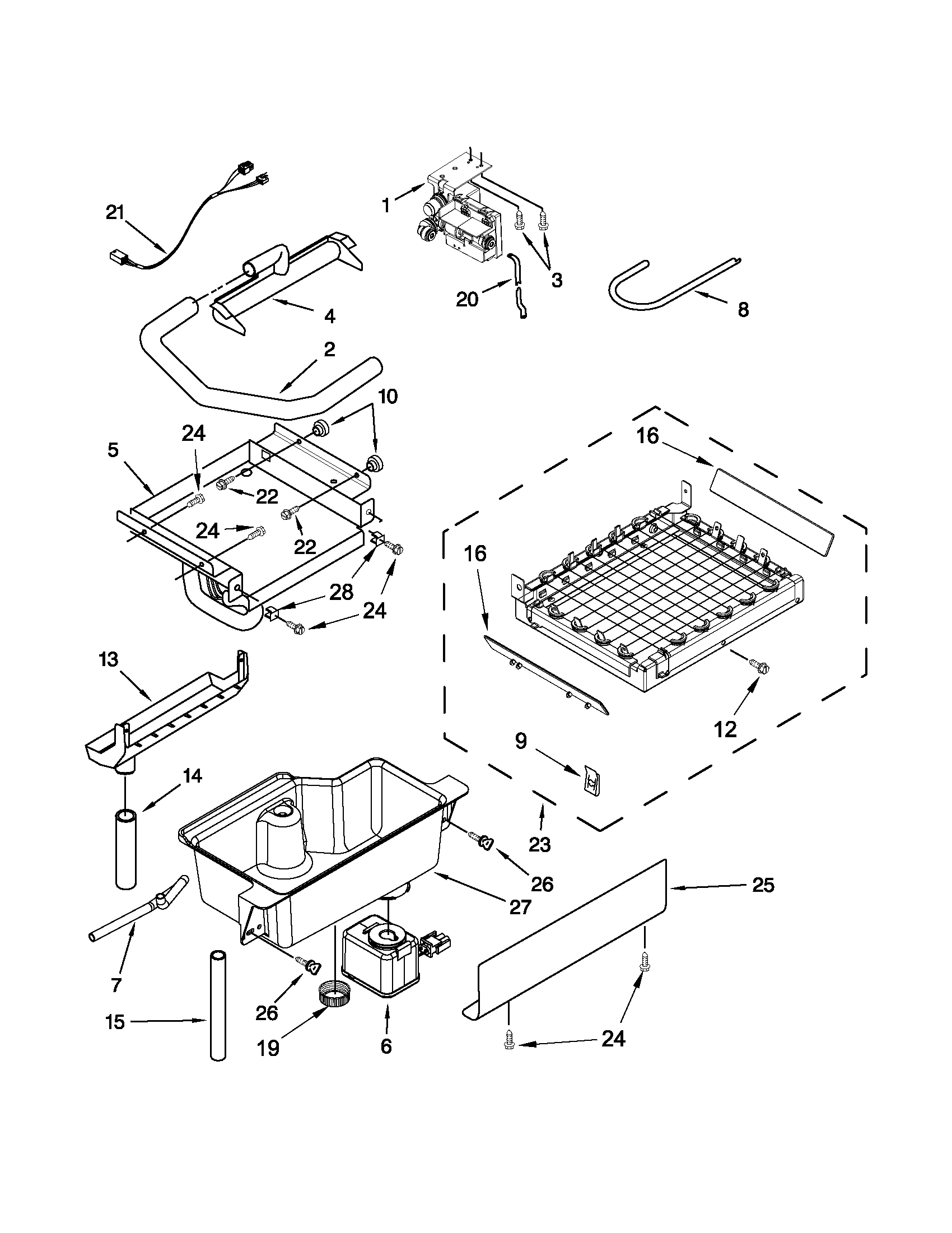 KitchenAid KUIP15PRXX2 evaporator, grid, and water parts diagram
