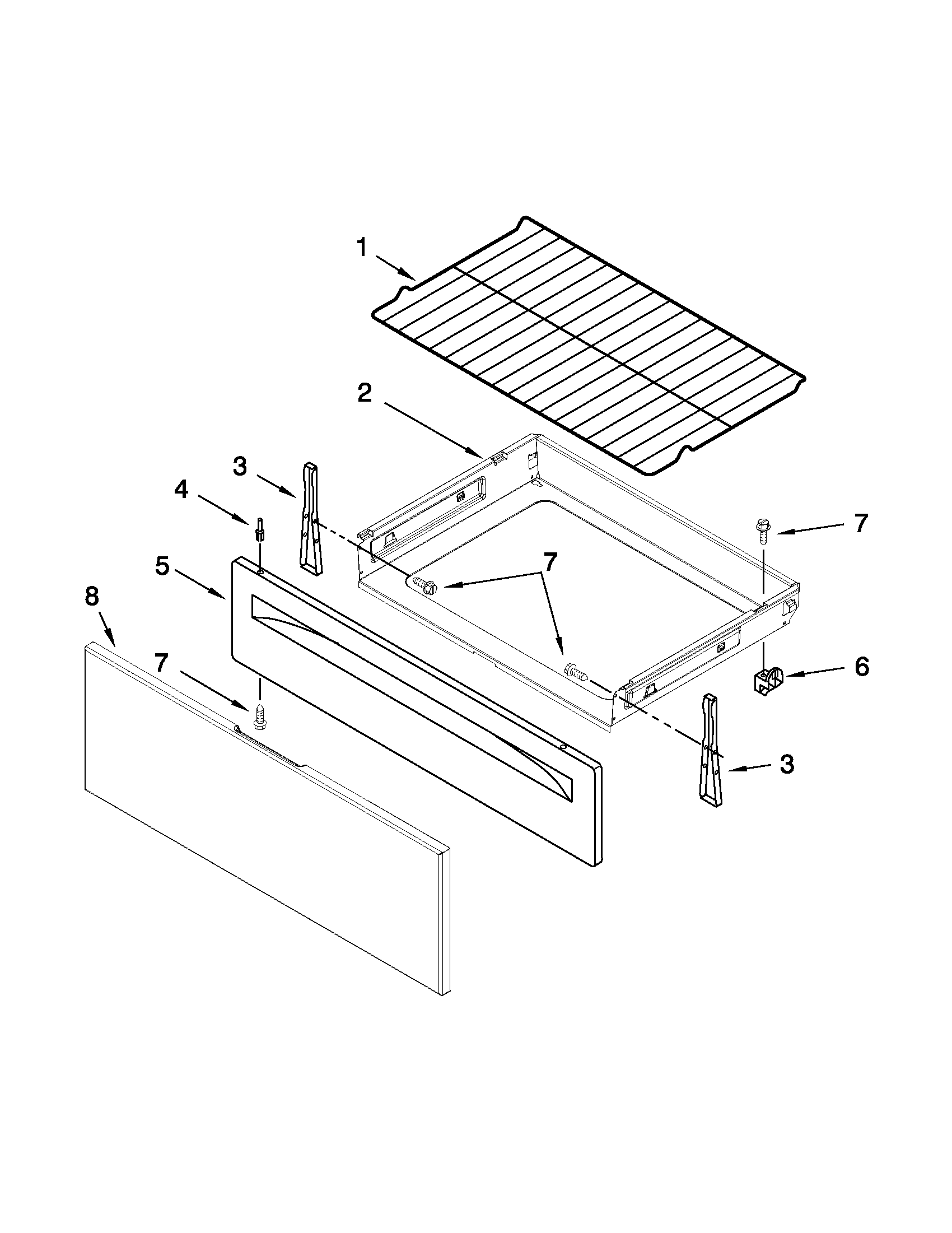 Whirlpool YWFC310S0BS0 drawer & broiler parts diagram