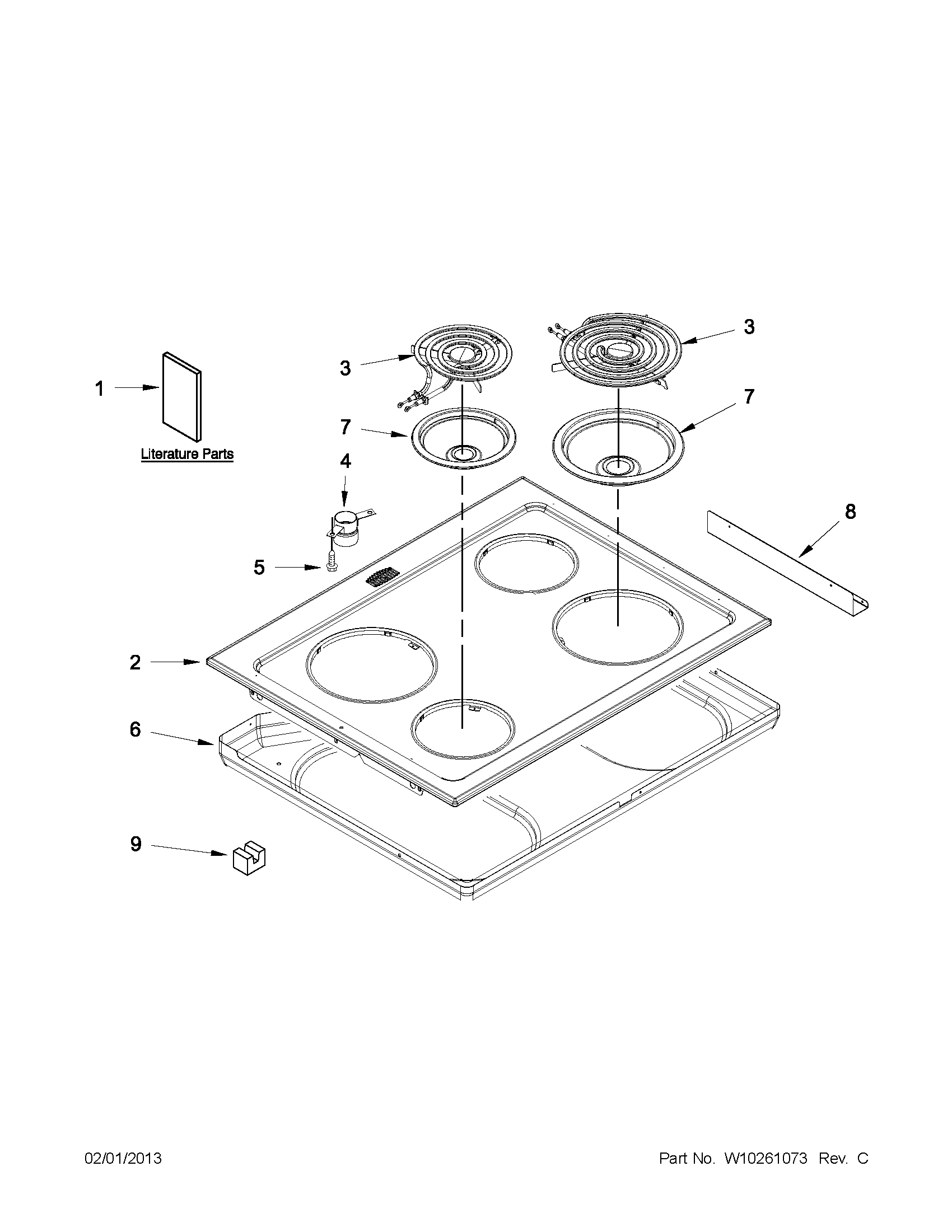 Whirlpool RY160LXTB02 cooktop parts diagram