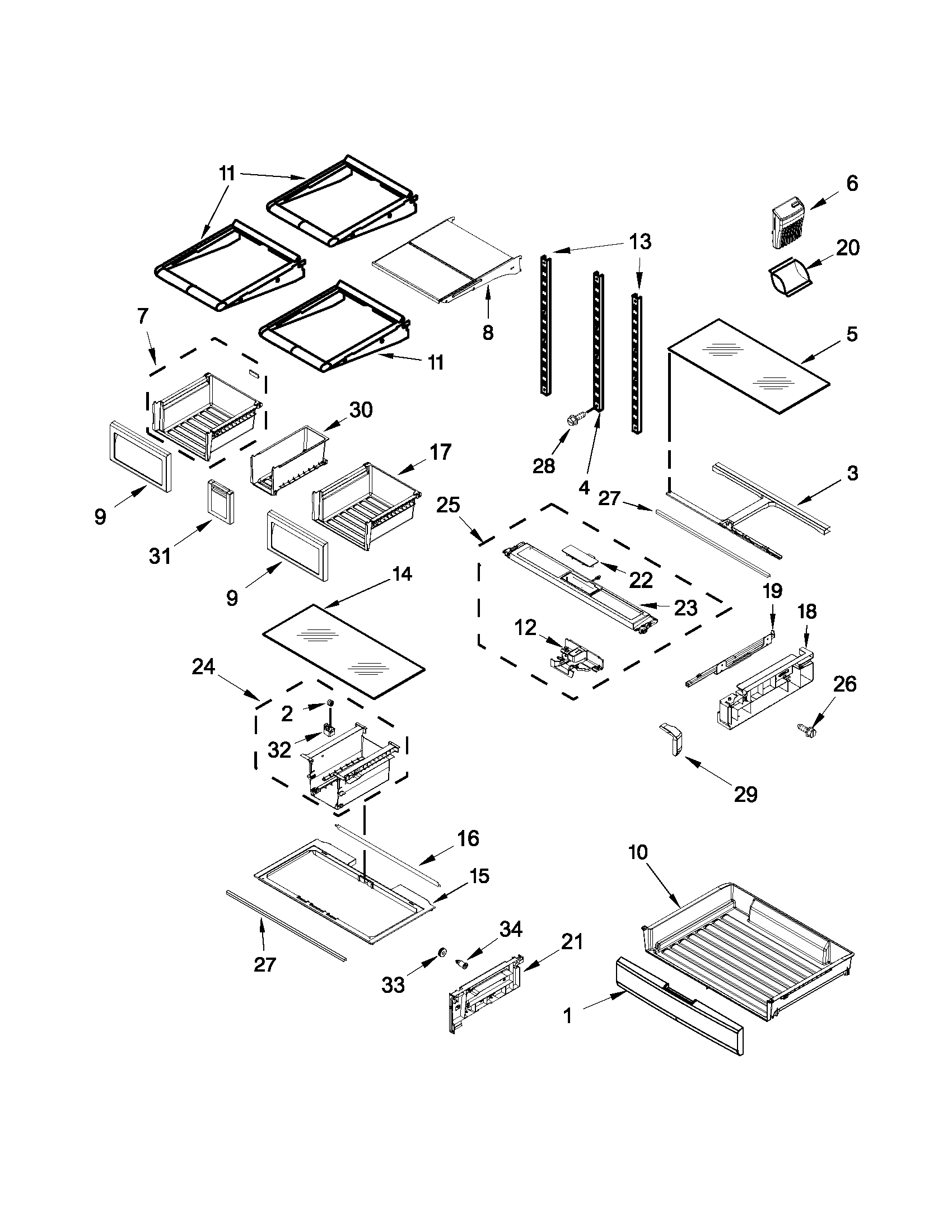 Whirlpool WRF736SDAM00 shelf parts diagram