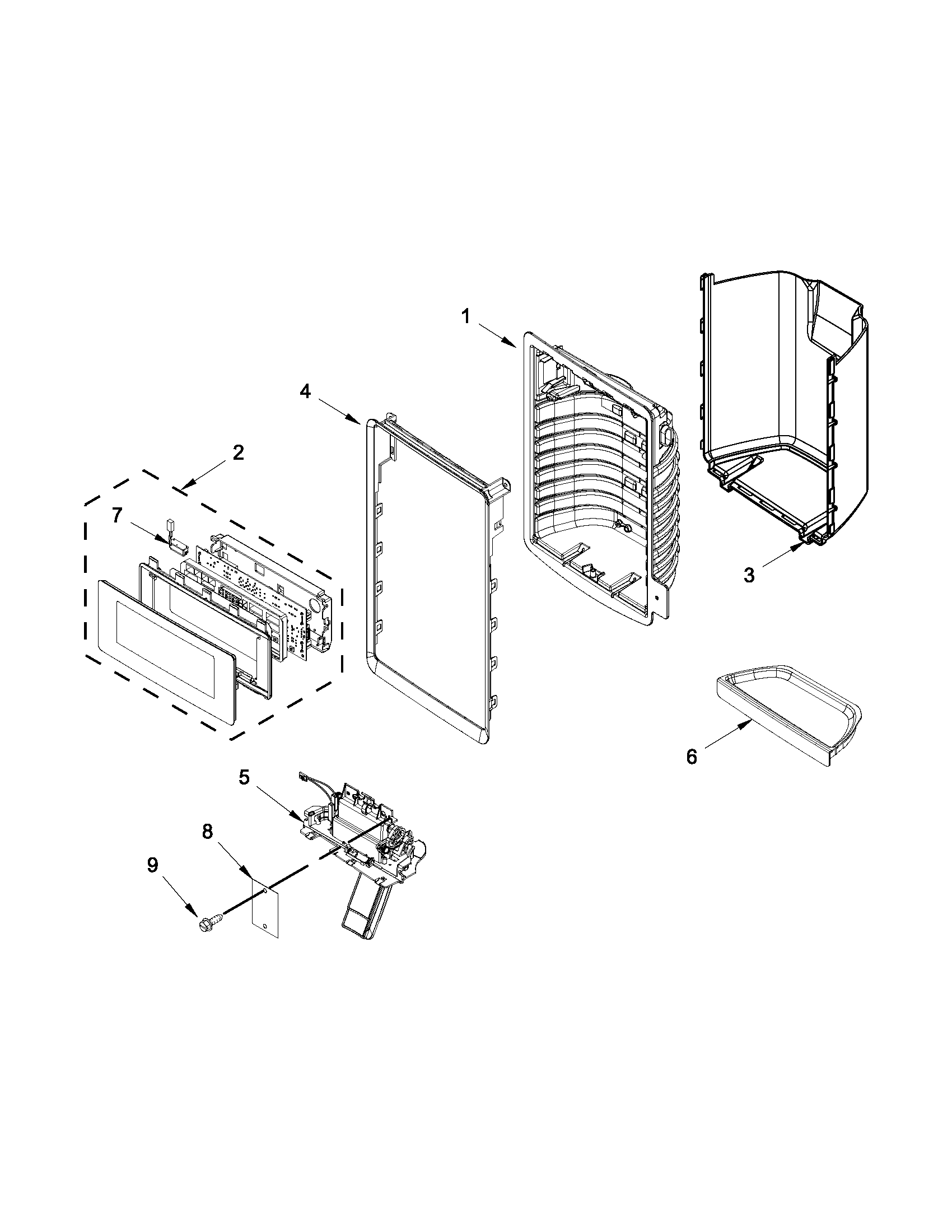 Whirlpool WRF736SDAM00 dispenser front parts diagram