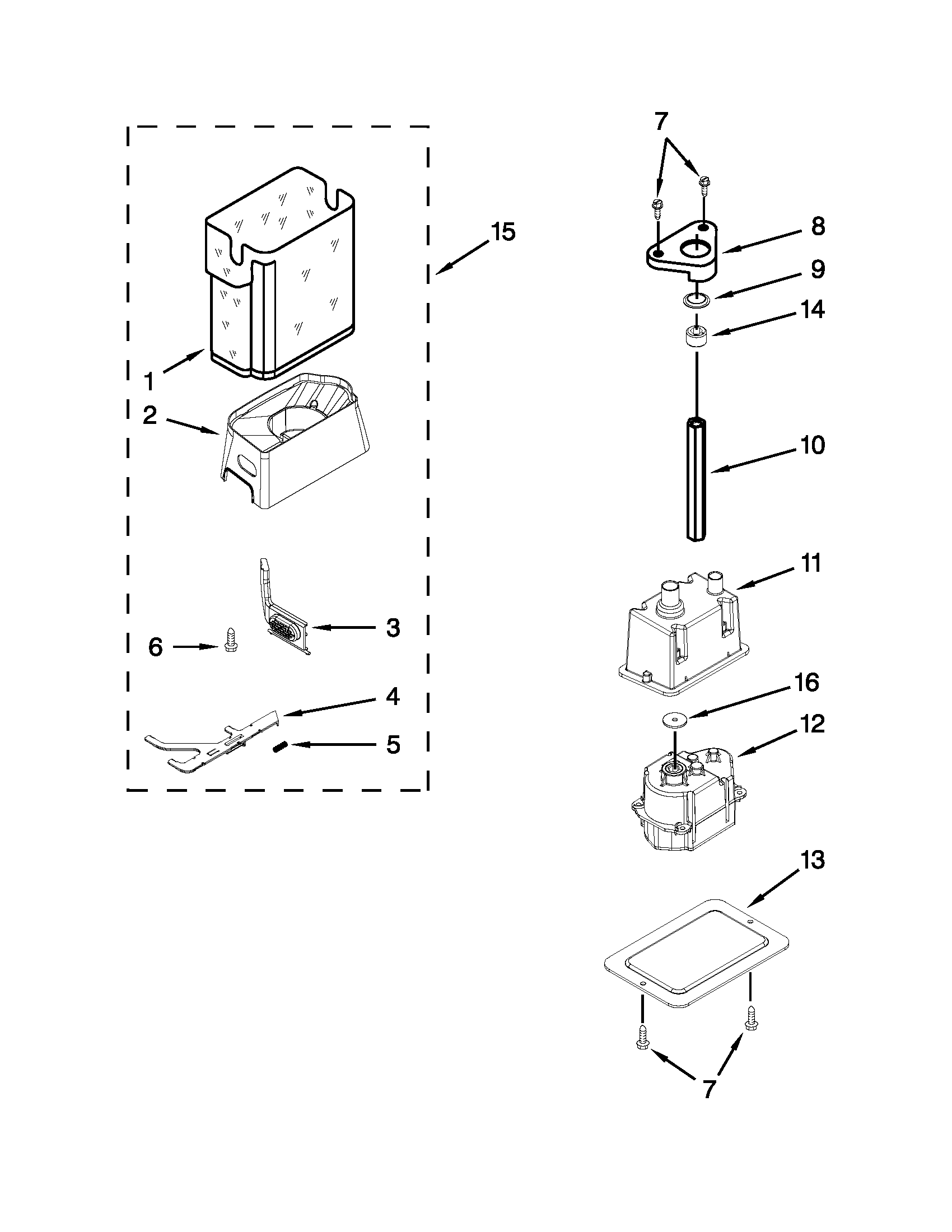 Jenn-Air JS42SEDUDW14 motor & ice container parts diagram