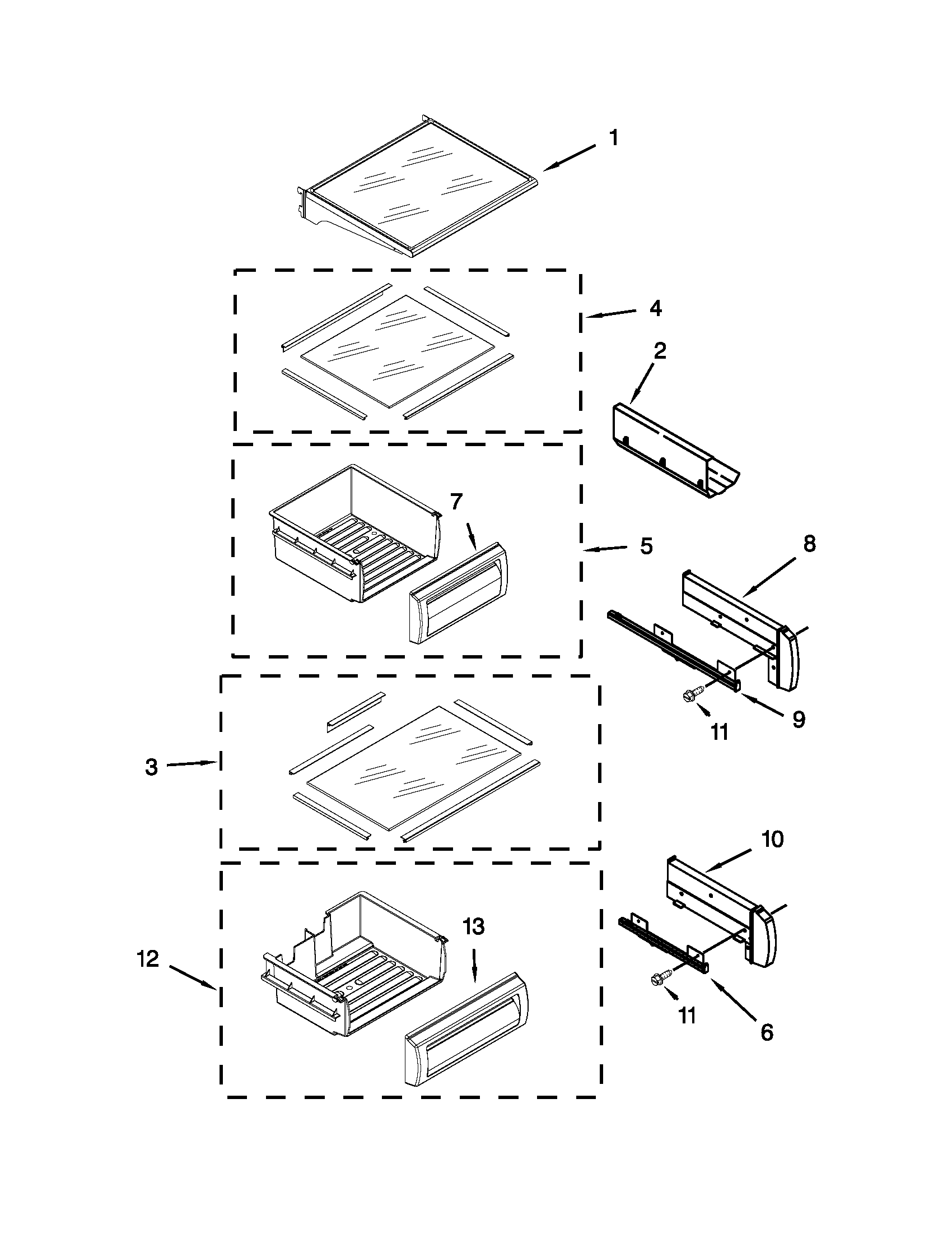 KitchenAid KSSC48QVS05 refrigerator shelf parts diagram