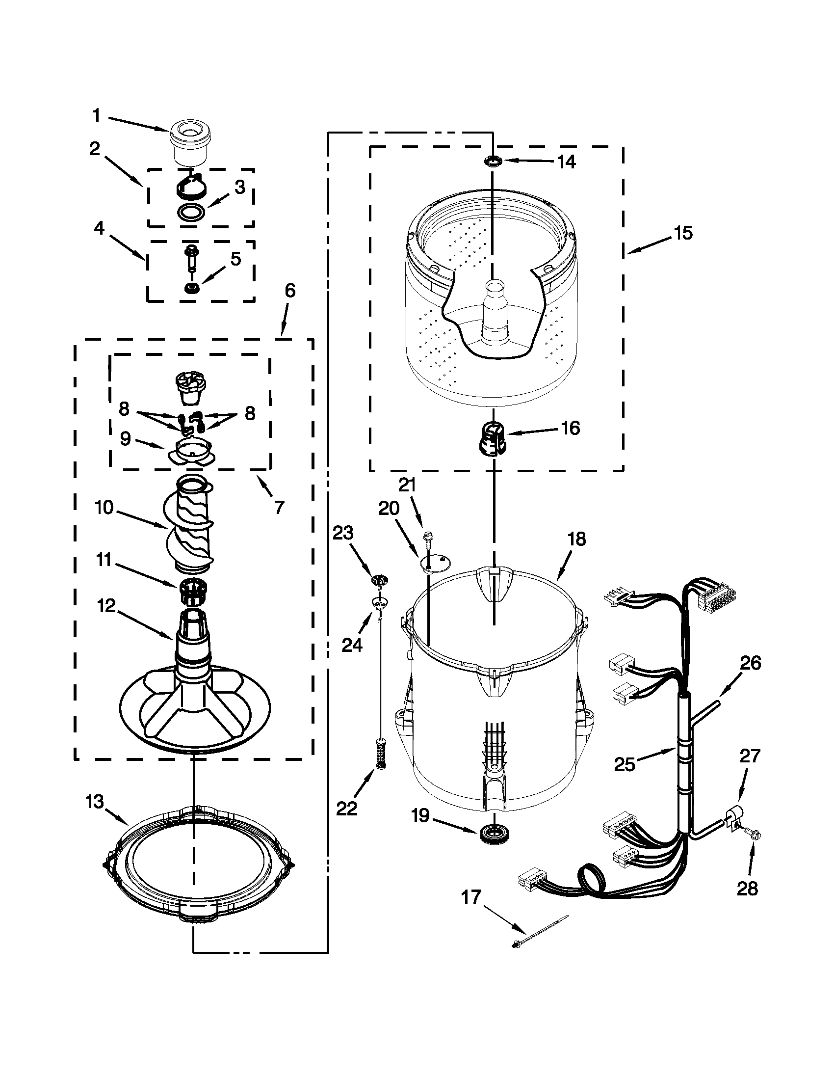 Whirlpool 7MWTW1602BM0 basket and tub parts diagram