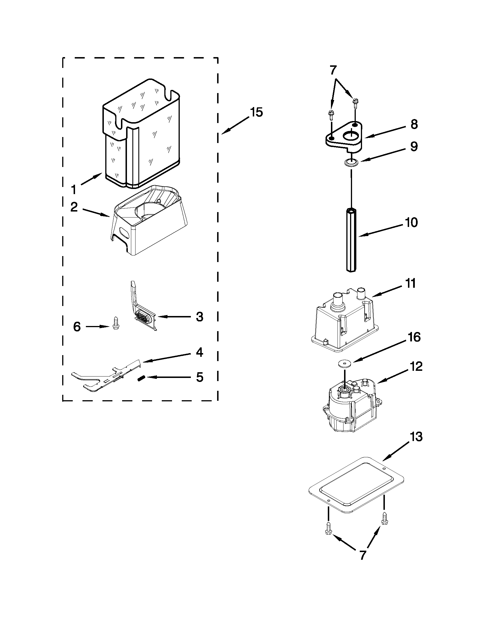 KitchenAid KSSC42QVS05 motor & ice container parts diagram