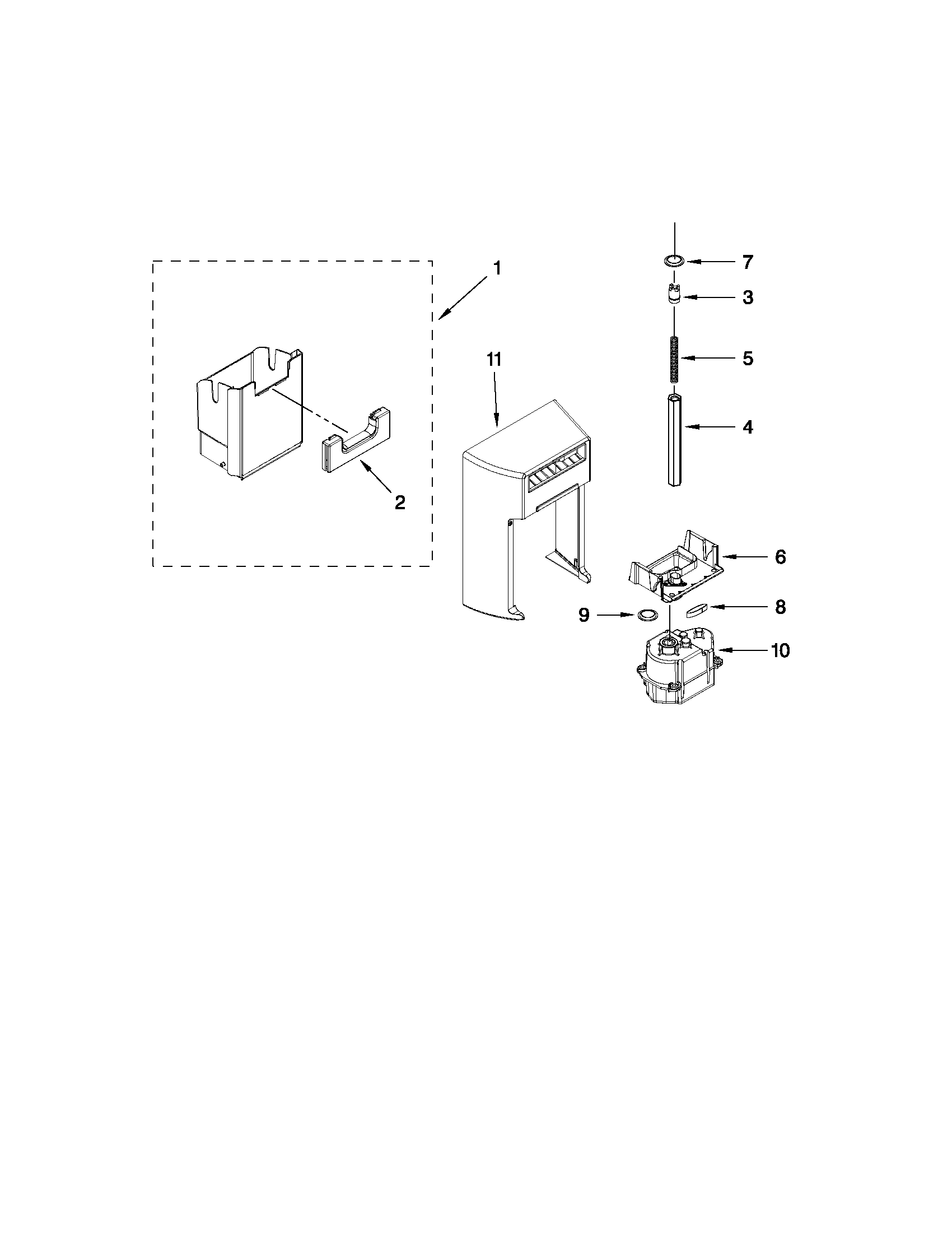 Maytag MSB27C2XAB00 motor and ice container parts diagram
