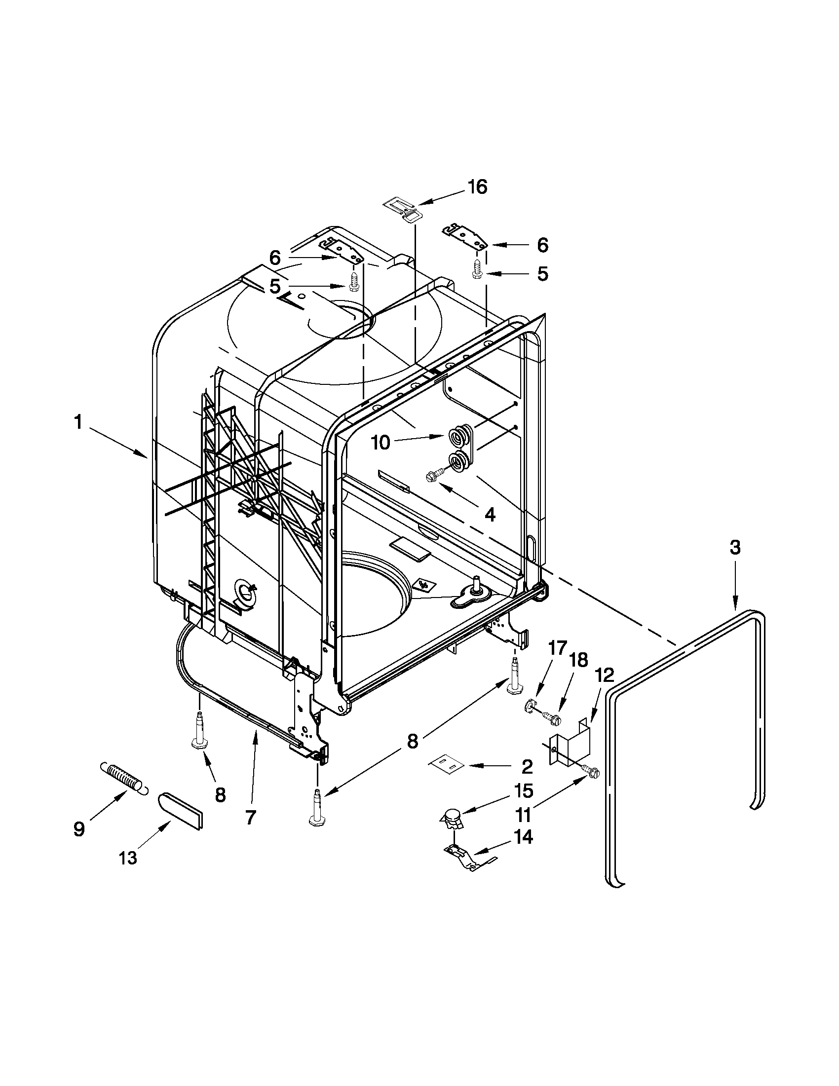 Amana ADB1100AWS0 tub and frame parts diagram