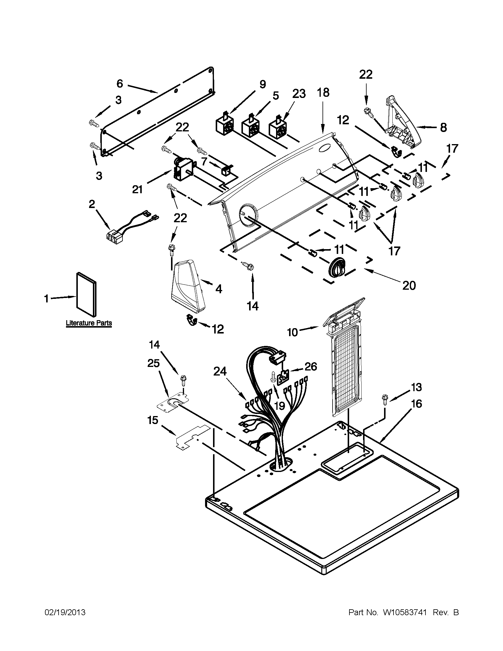 Whirlpool WED4900XW2 top and console parts diagram