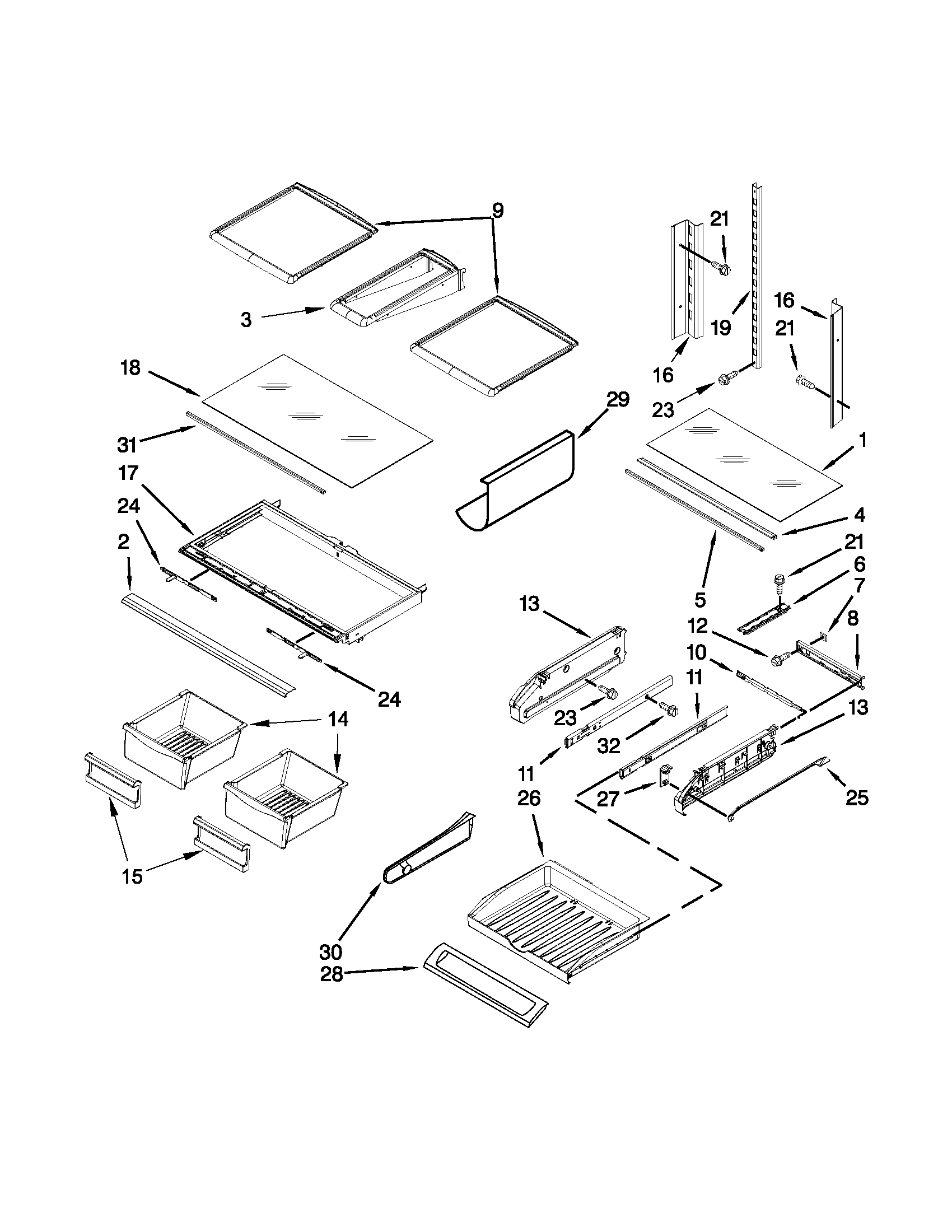 Jenn-Air JFI2089AEP13 shelf parts diagram