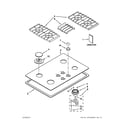 KitchenAid KGCC506RWW03 cooktop, burner and grate parts diagram