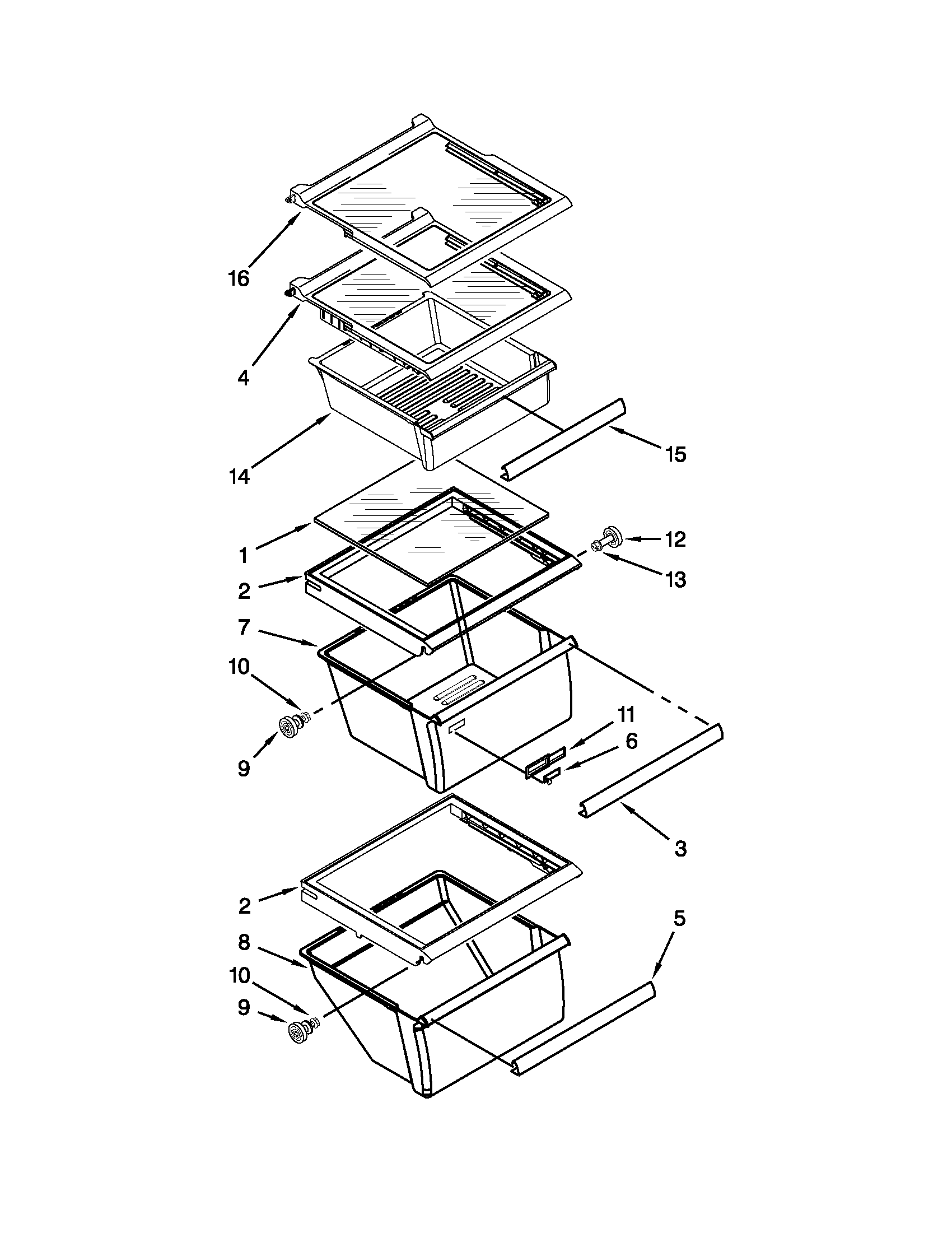 Whirlpool ED2VHEXVB01 refrigerator shelf parts diagram