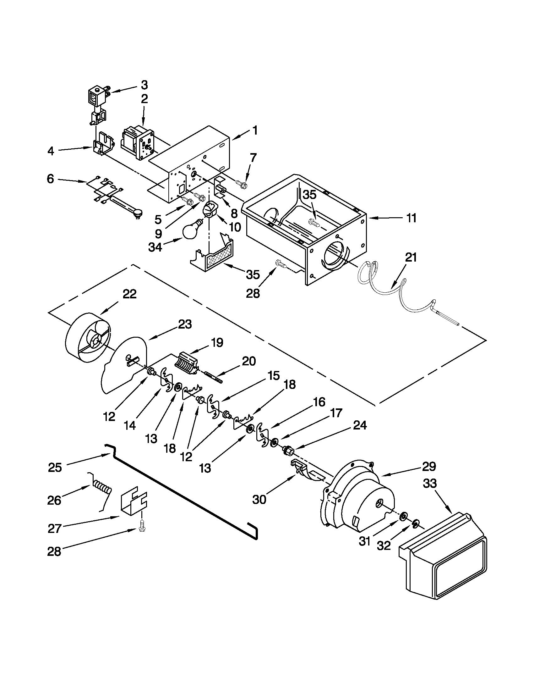 Whirlpool ED2VHEXVB01 motor and ice container parts diagram