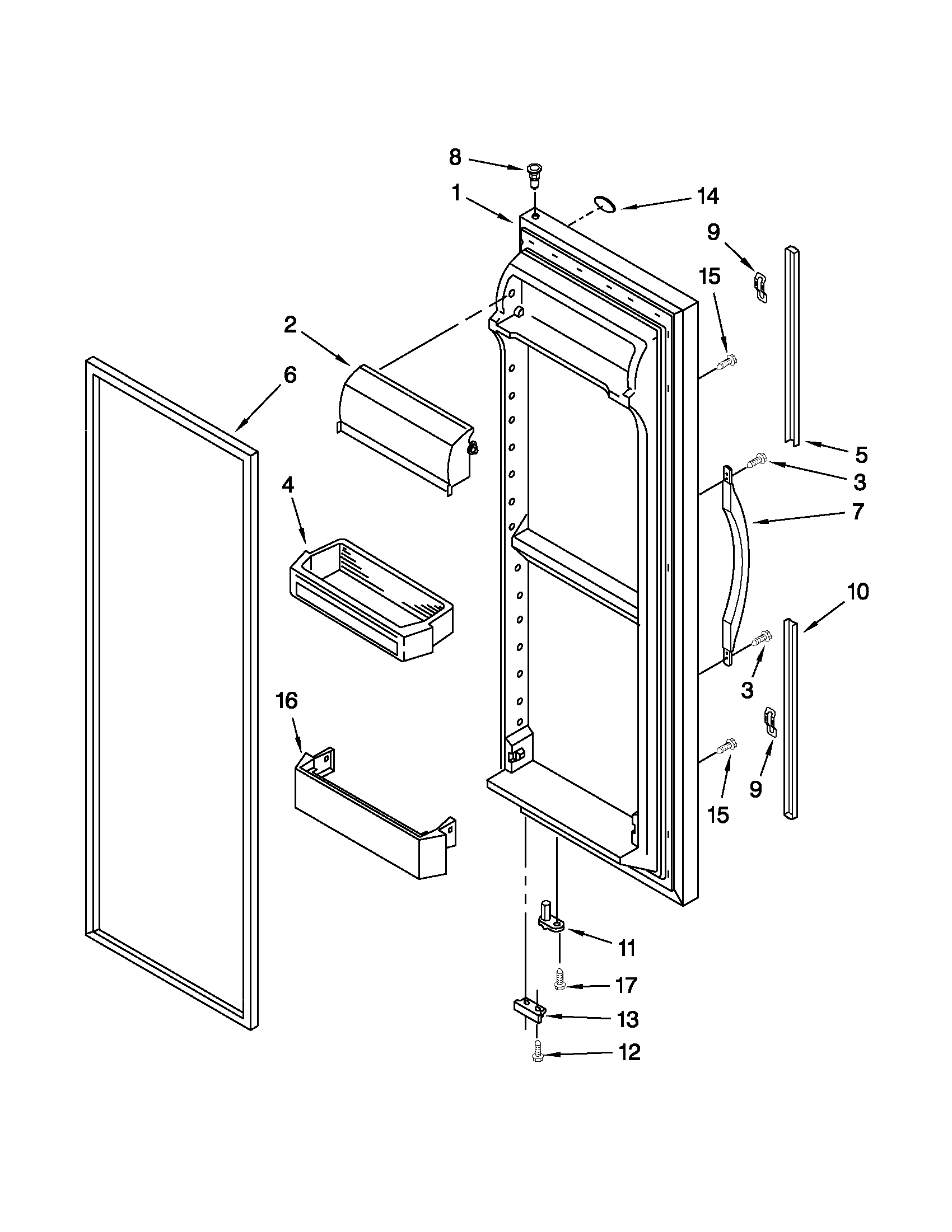 Whirlpool ED2VHEXVB01 refrigerator door diagram