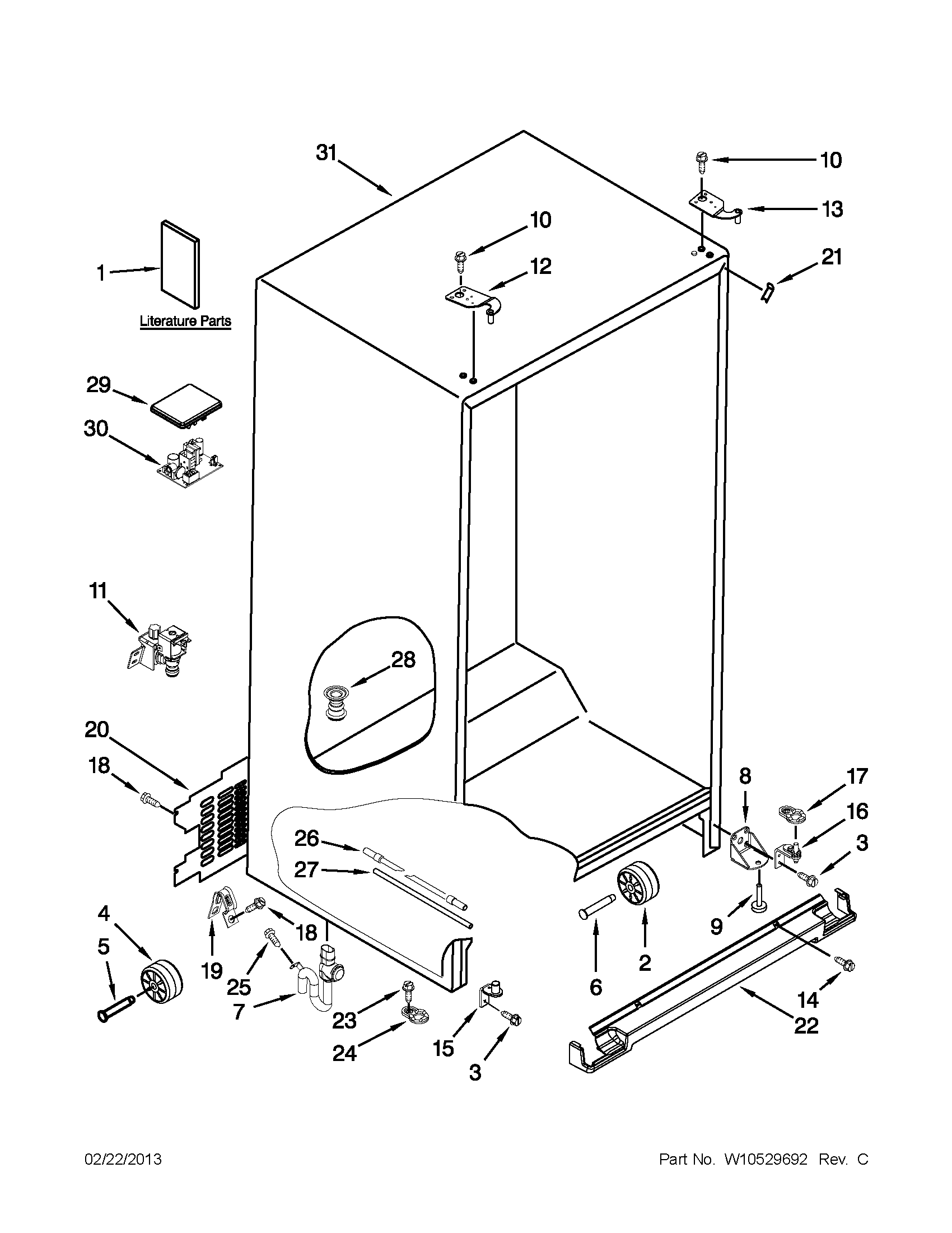 Whirlpool WRS537SIAB00 cabinet parts diagram