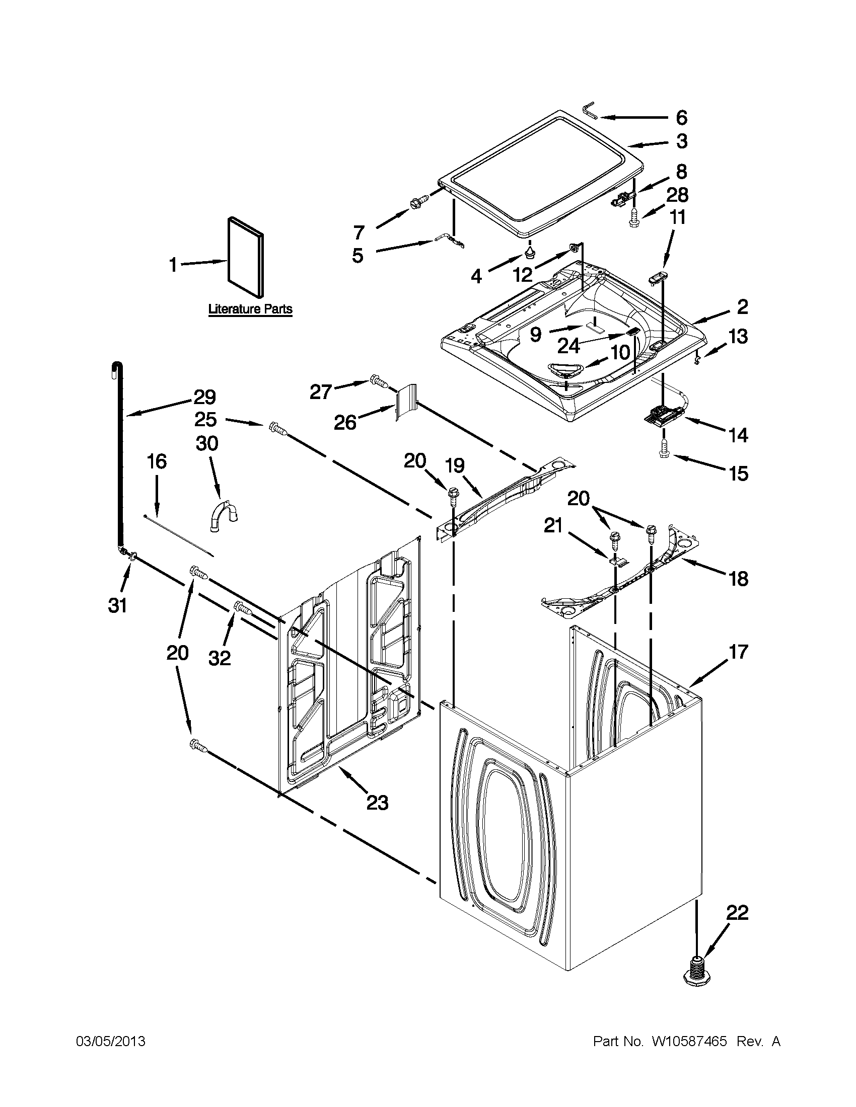 Maytag 7MMVWX521BW0 top and cabinet parts diagram