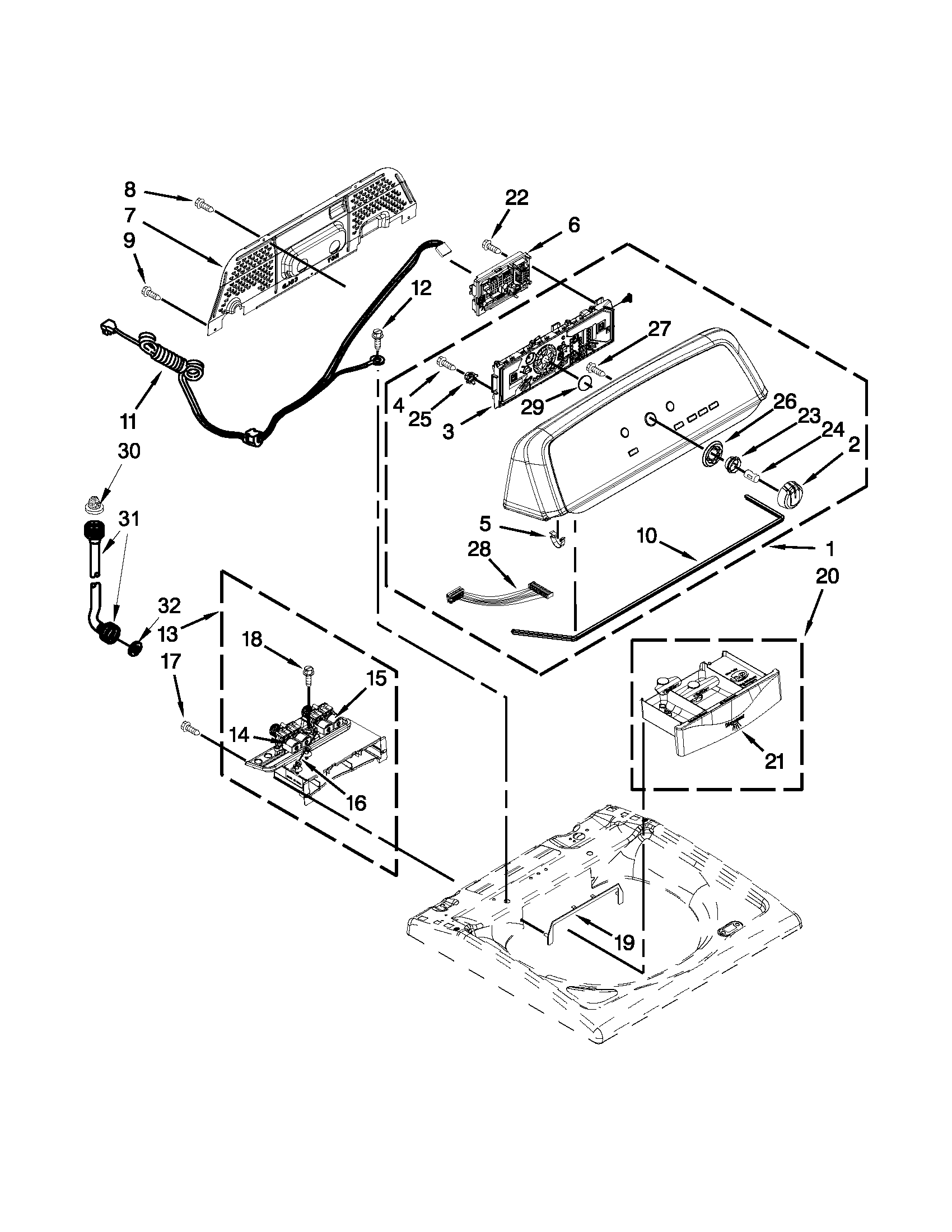 Maytag 7MMVWX521BW0 console and dispenser parts diagram
