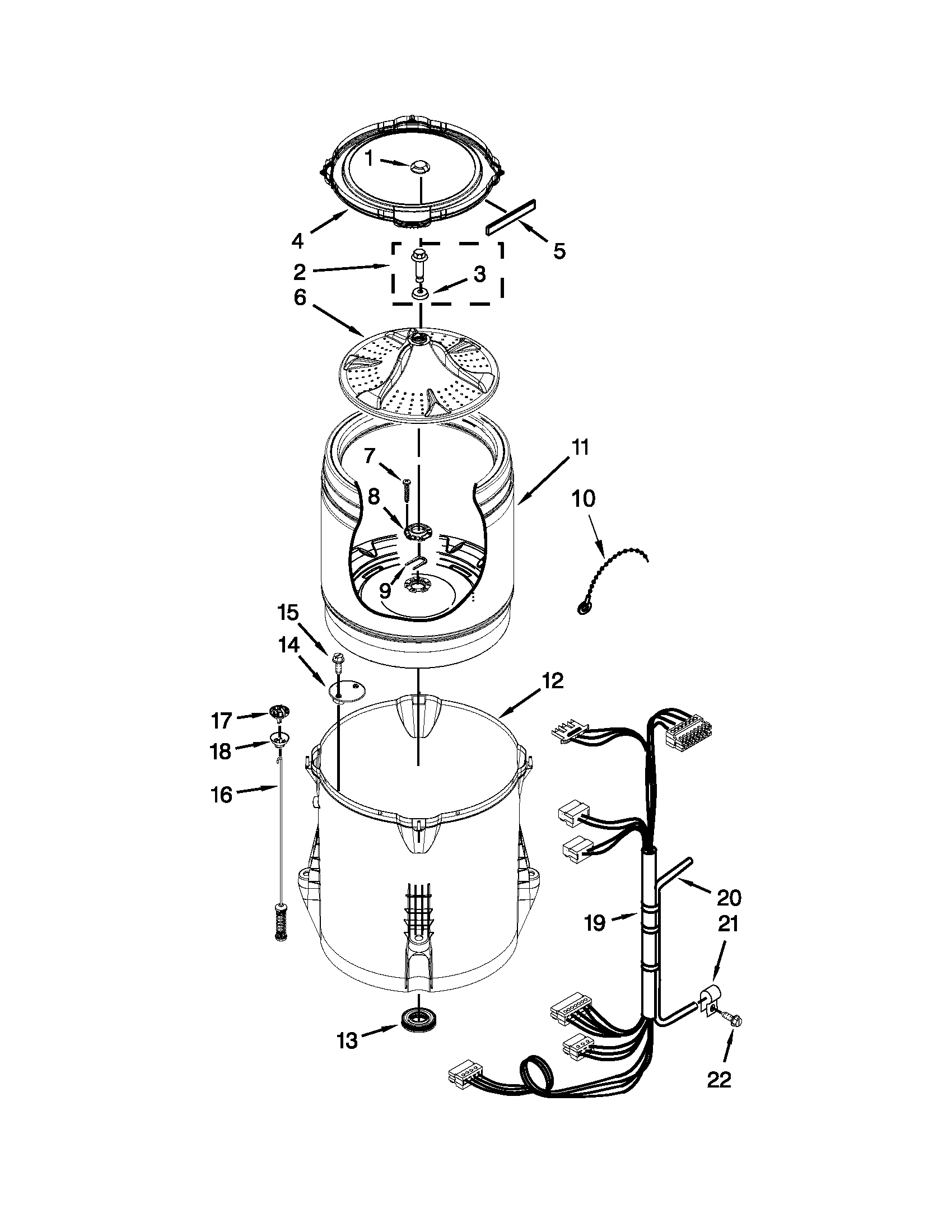 Maytag 7MMVWX521BW0 basket and tub parts diagram