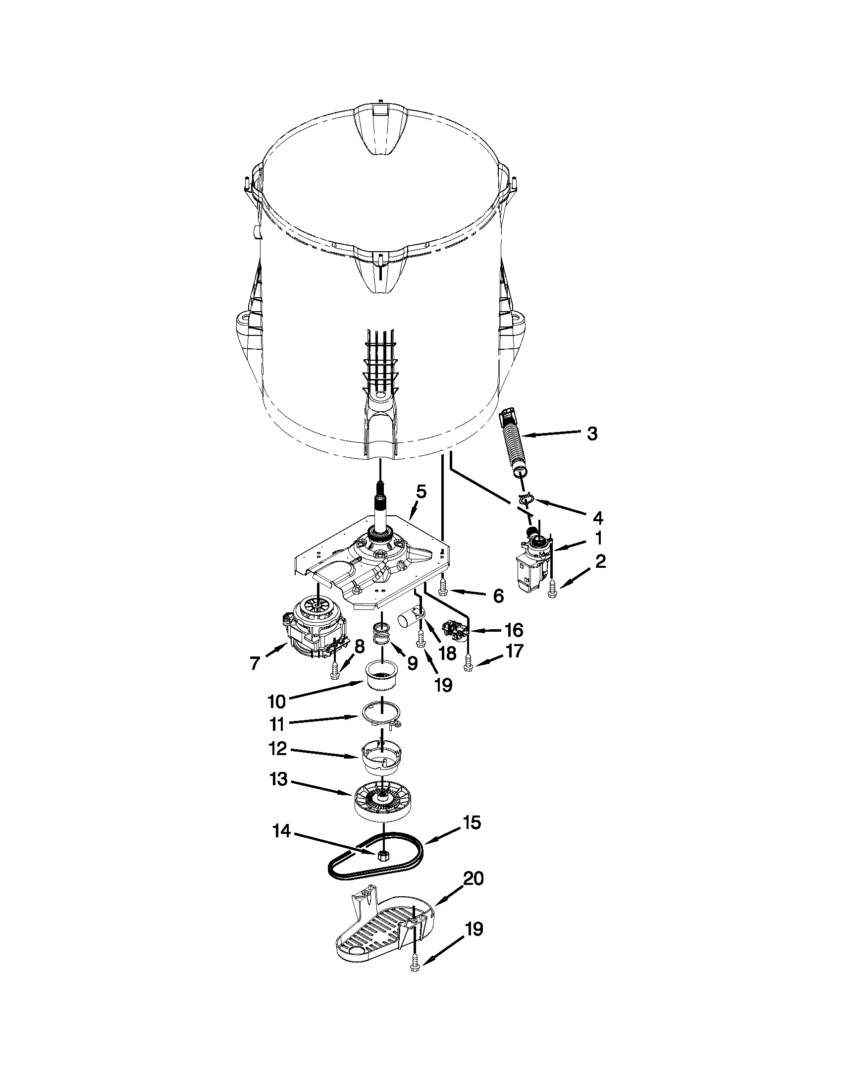Maytag 7MMVWX521BW0 gearcase, motor and pump parts diagram