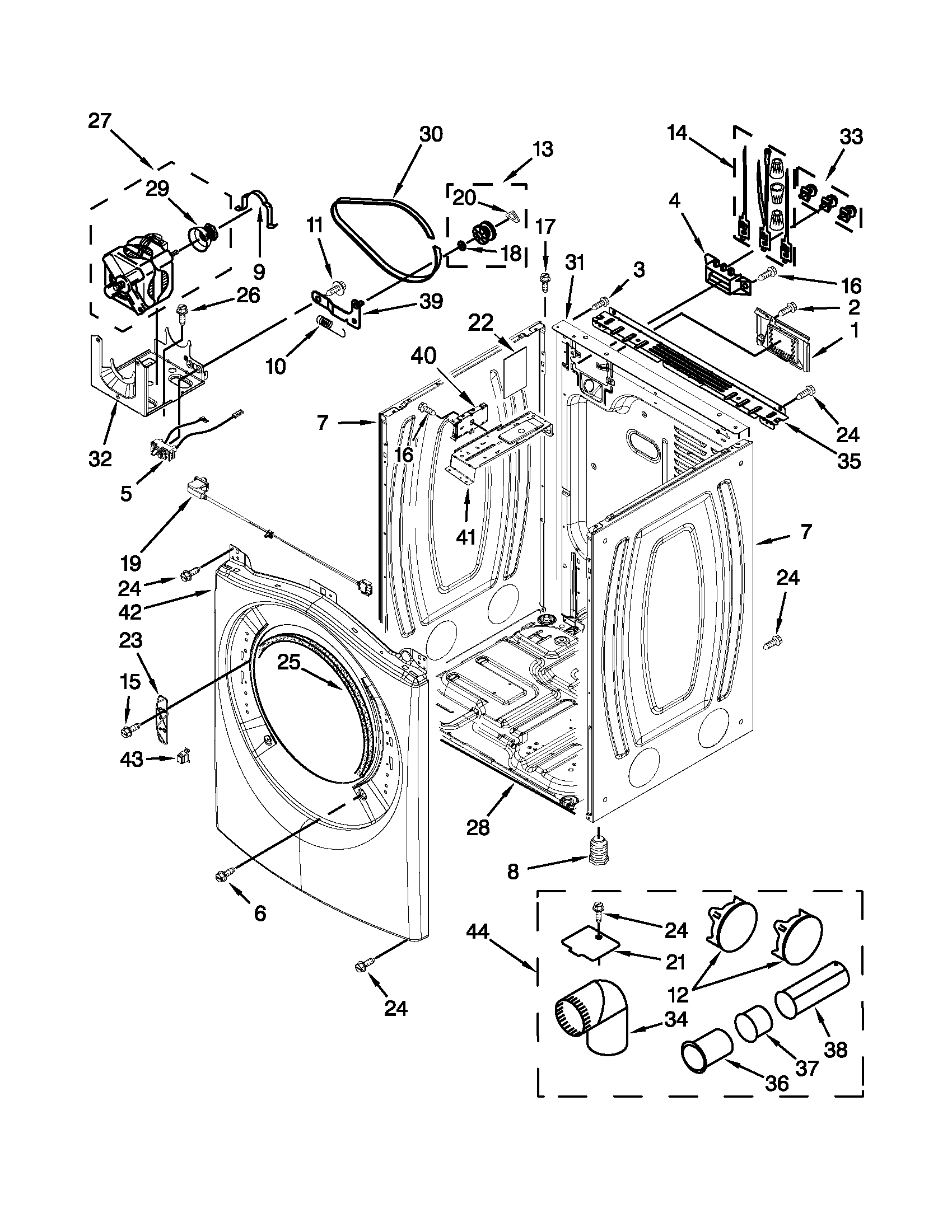 Whirlpool WED86HEBW0 cabinet parts diagram