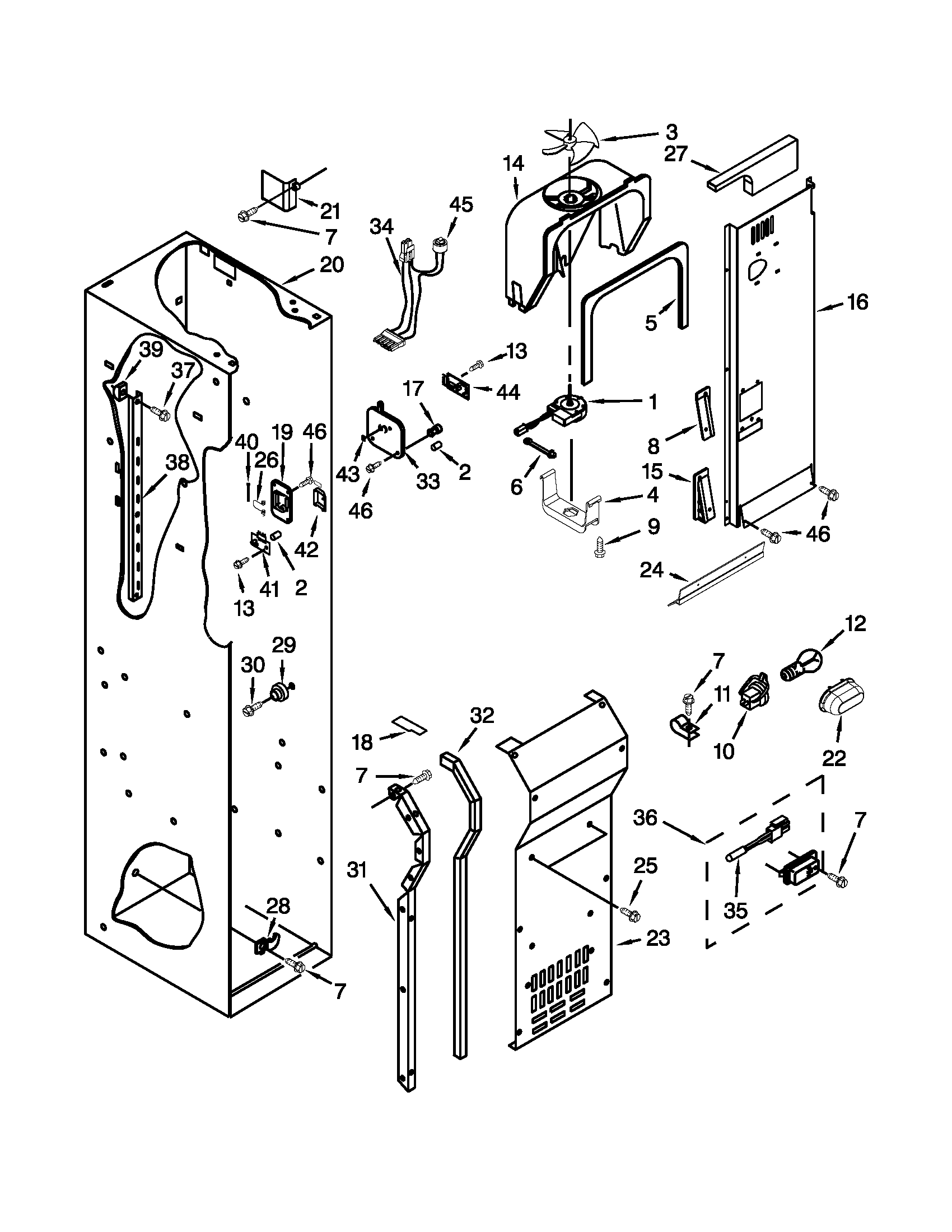 KitchenAid KSSC42QTS17 freezer liner and air flow parts diagram