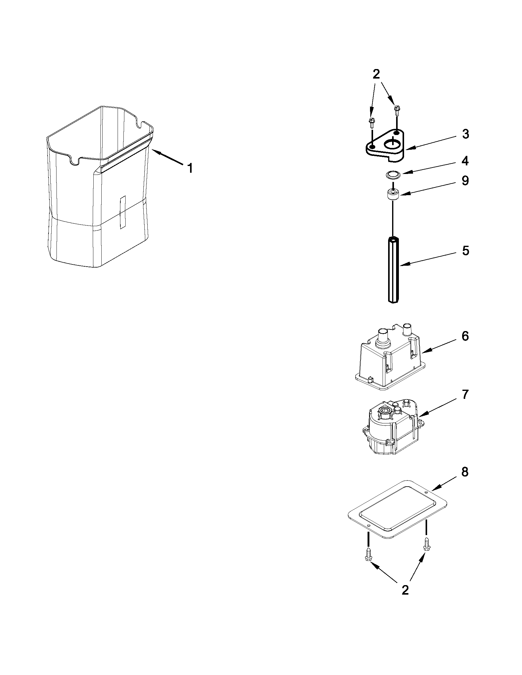 KitchenAid KSSC42QTS17 motor & ice container parts diagram